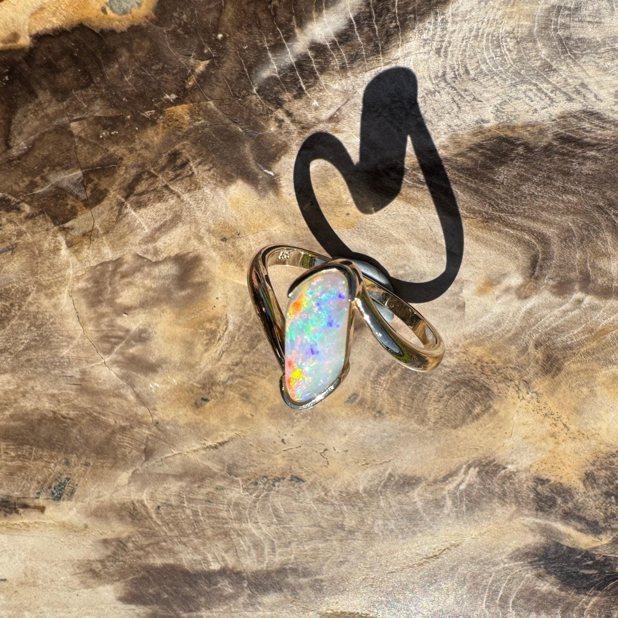 Coober Pedy Luminary ~ 1.1ct Solid Coober Pedy Opal 14ct Solid Australian Yellow Gold Ring