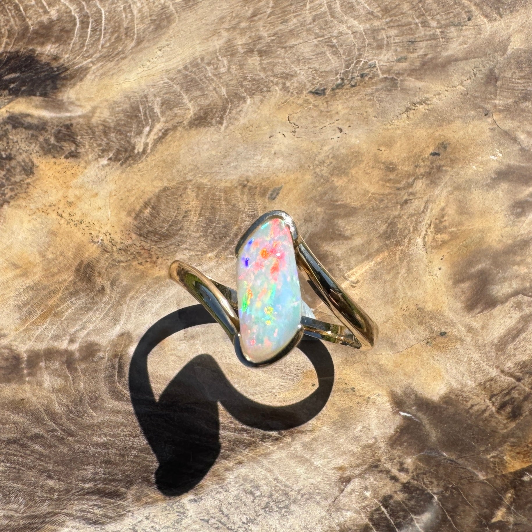 Coober Pedy Luminary ~ 1.1ct Solid Coober Pedy Opal 14ct Solid Australian Yellow Gold Ring