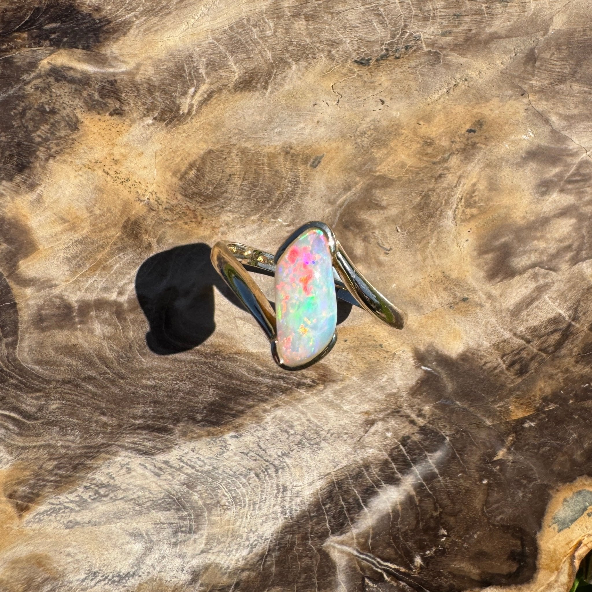Coober Pedy Luminary ~ 1.1ct Solid Coober Pedy Opal 14ct Solid Australian Yellow Gold Ring