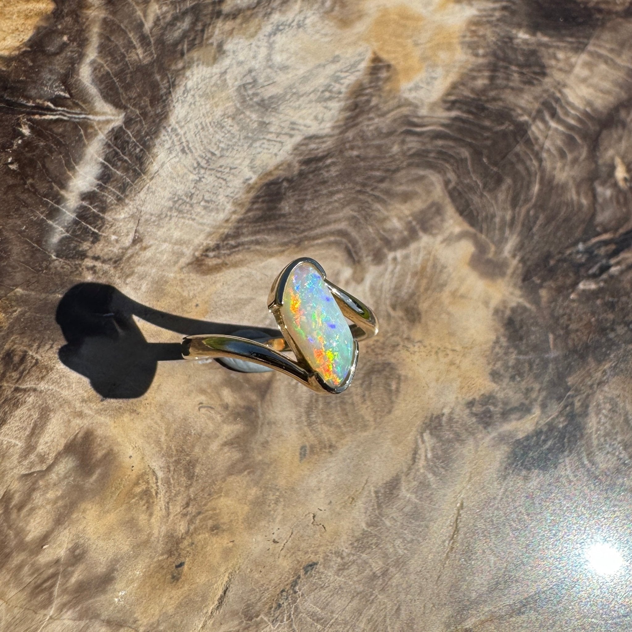 Coober Pedy Luminary ~ 1.1ct Solid Coober Pedy Opal 14ct Solid Australian Yellow Gold Ring