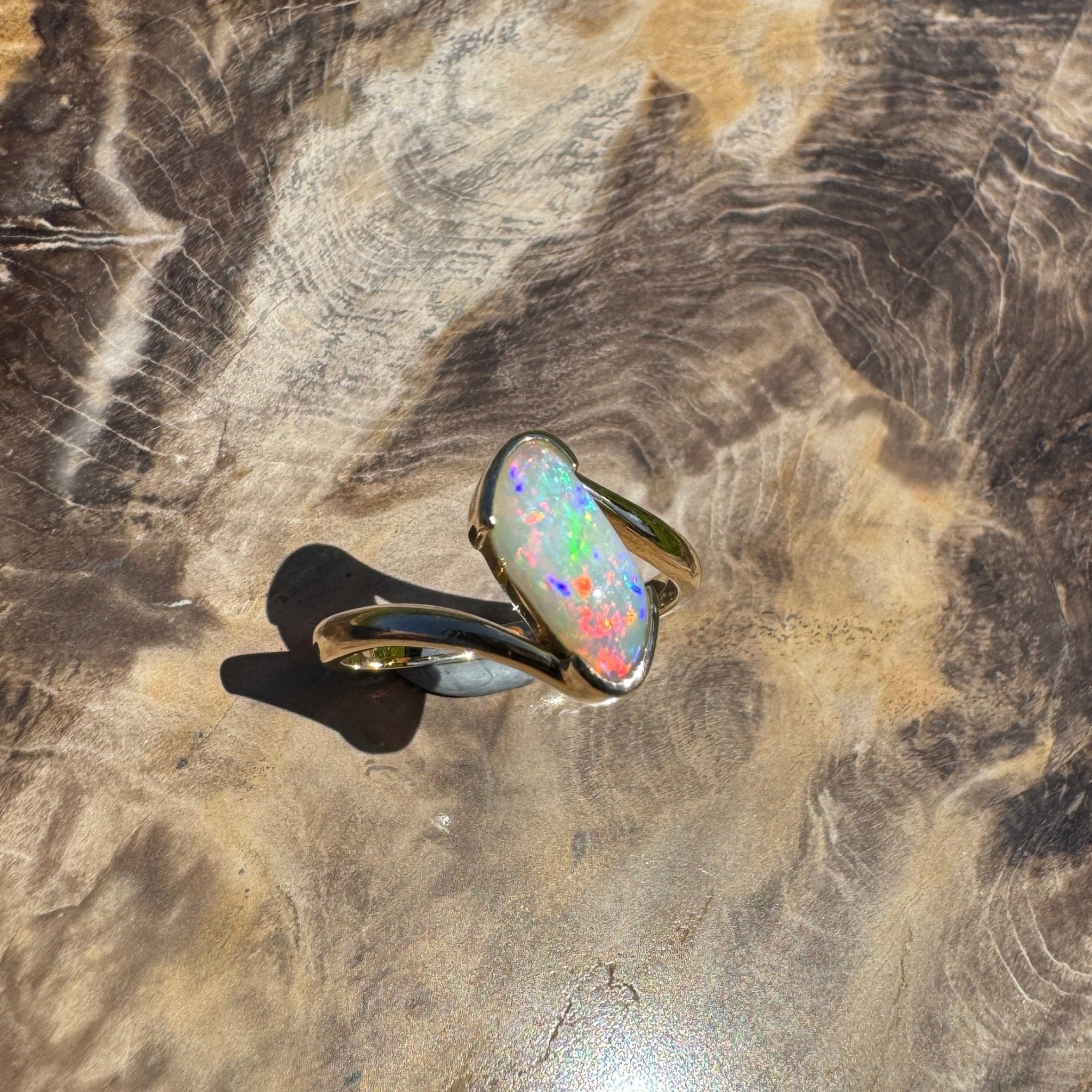 Coober Pedy Luminary ~ 1.1ct Solid Coober Pedy Opal 14ct Solid Australian Yellow Gold Ring