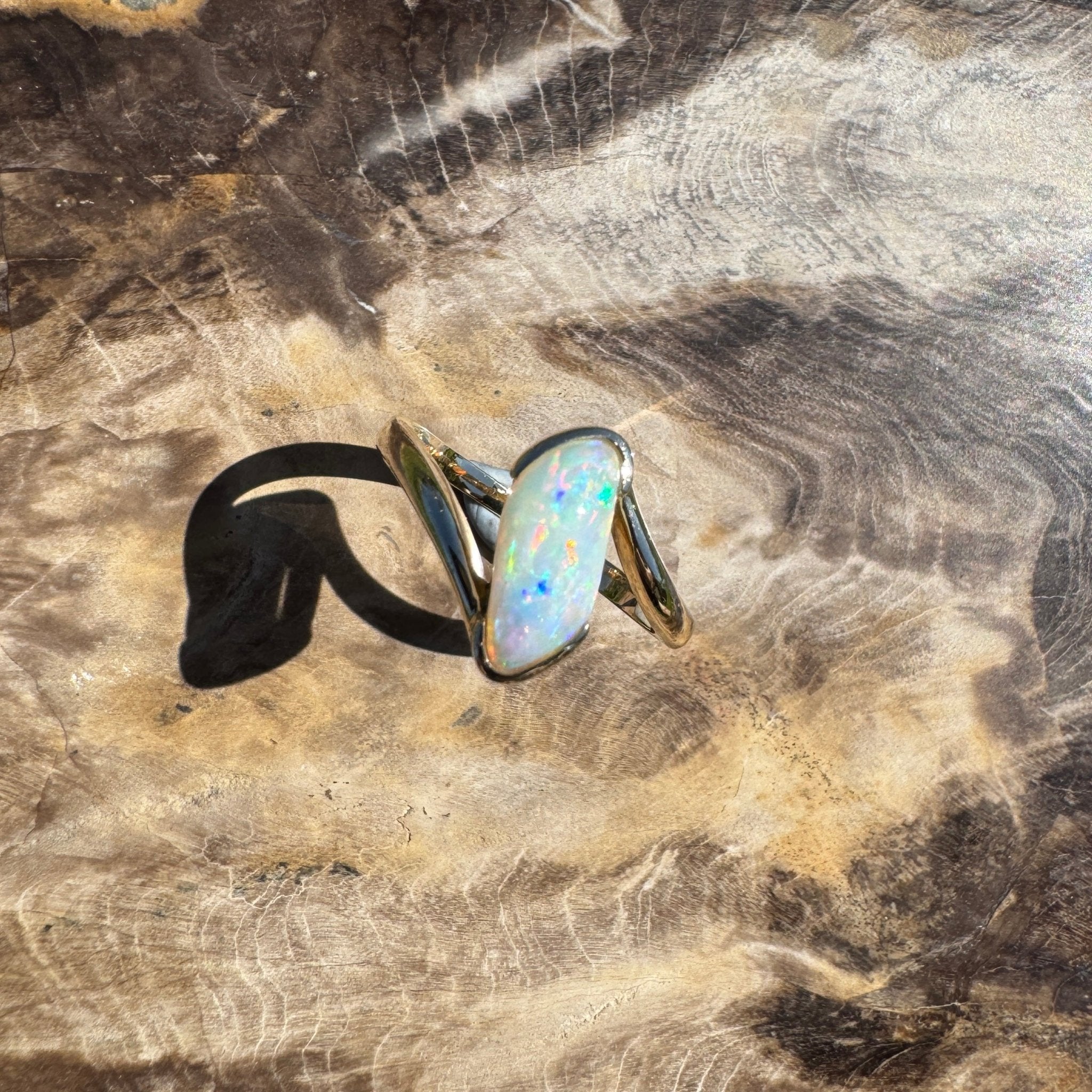 Coober Pedy Luminary ~ 1.1ct Solid Coober Pedy Opal 14ct Solid Australian Yellow Gold Ring