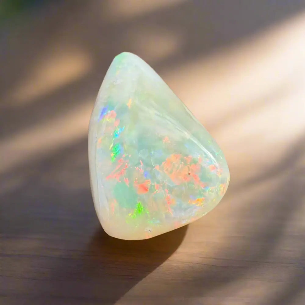 Iridescent Coober Pedy Opal gemstone weighing 3.3 carats, hand-cut and solid