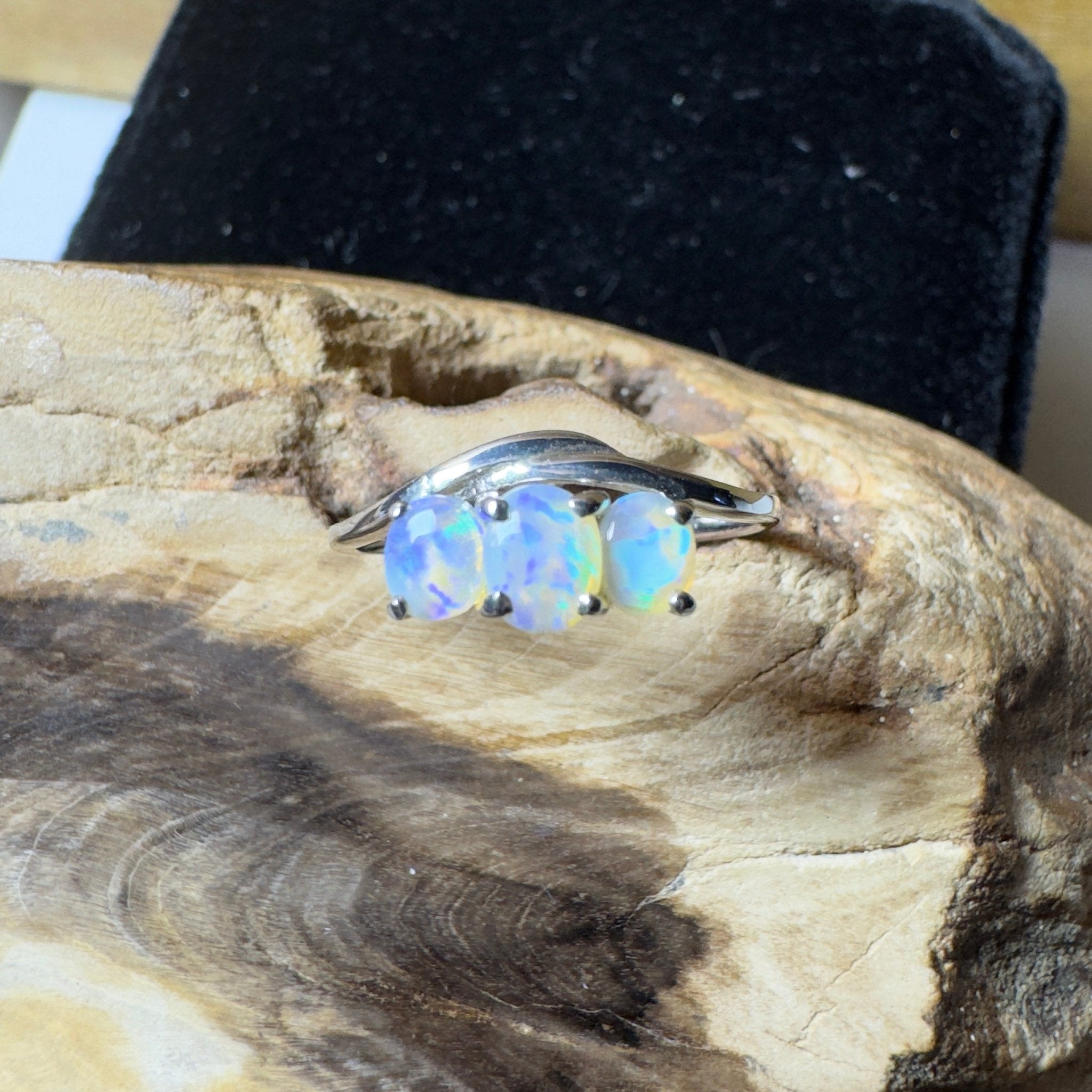 Coober Pedy Opal Ring ~ 'Great Ocean Drift' | 925 Sterling Silver | Solid Australian Opal