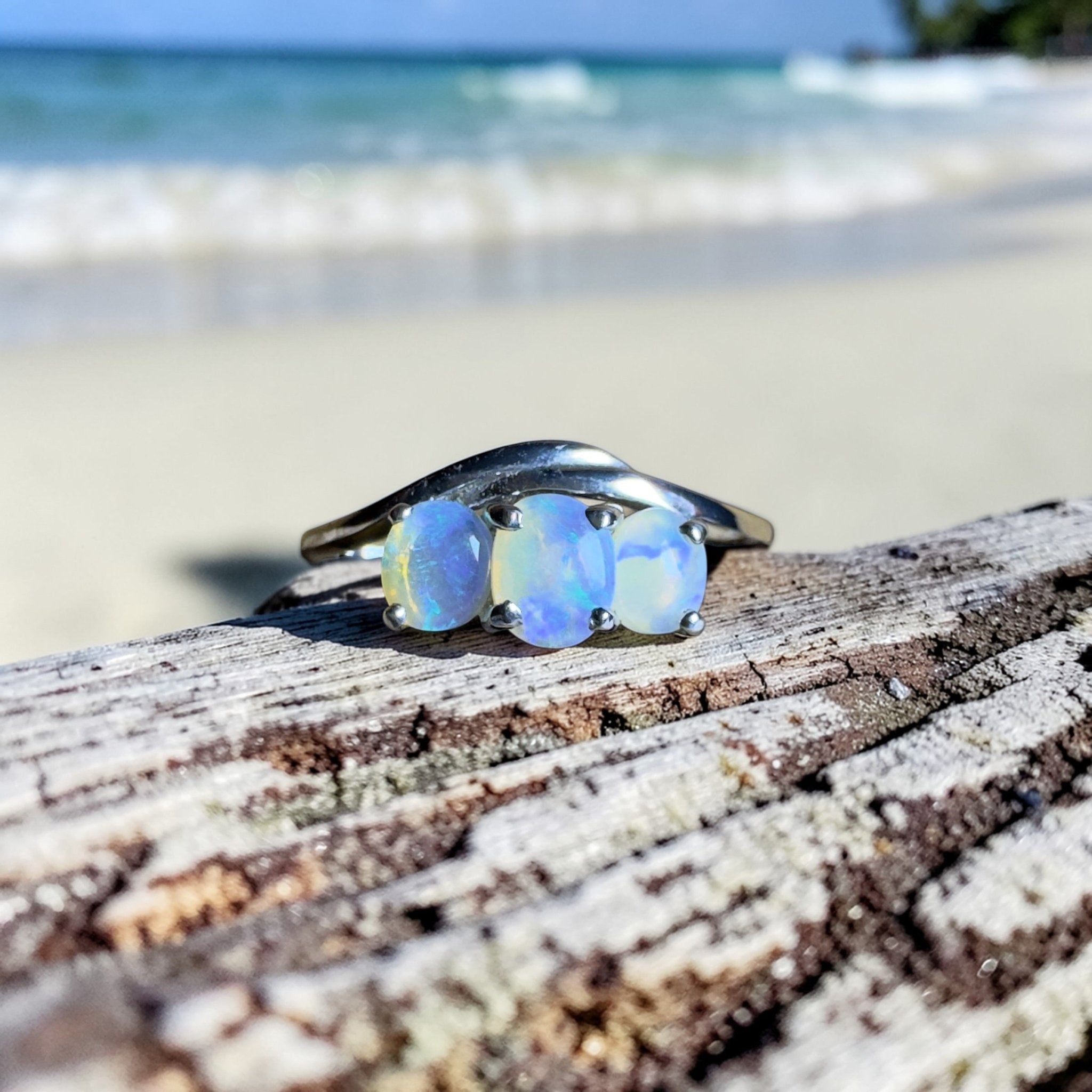 Coober Pedy Opal Ring ~ 'Great Ocean Drift' | 925 Sterling Silver | Solid Australian Opal