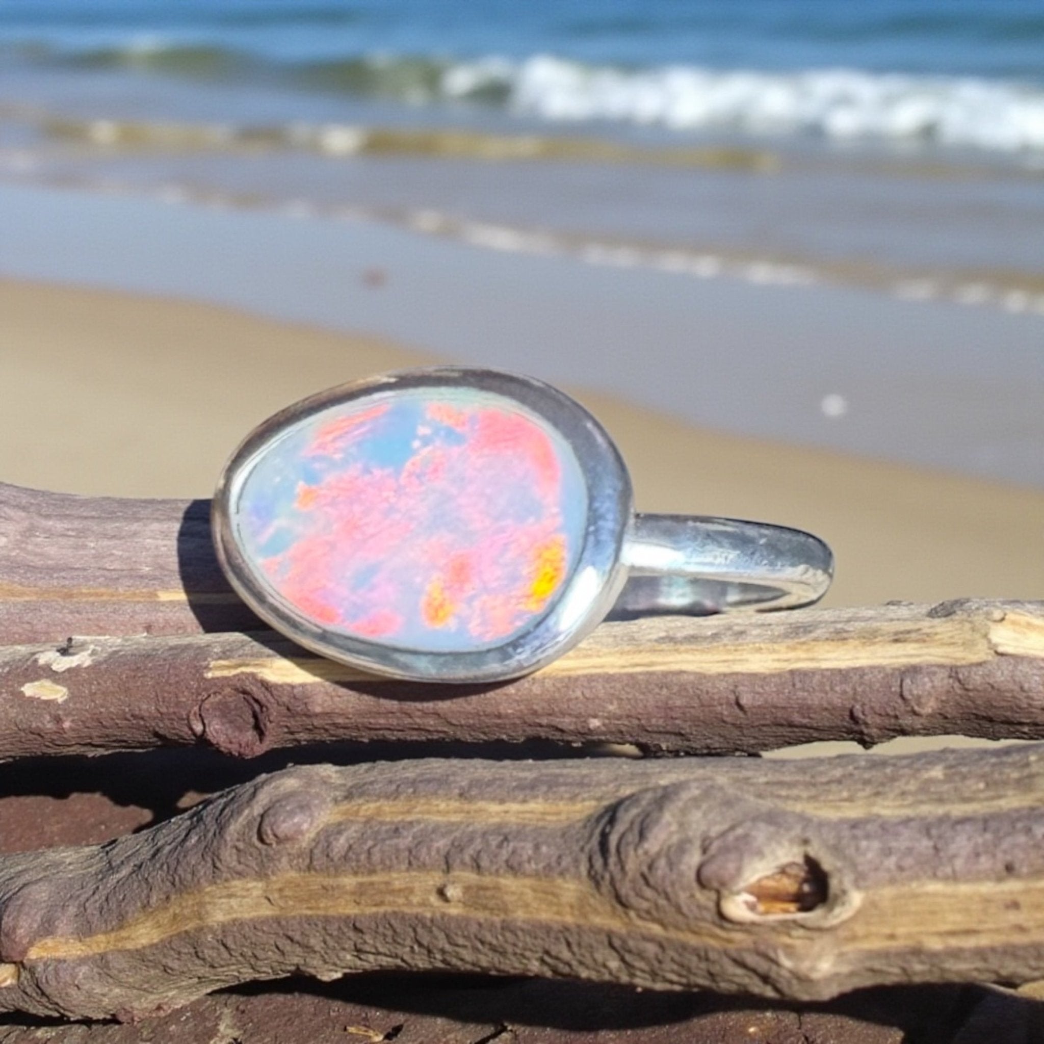 Coober Reds ~ 0.9ct Solid Coober Pedy Opal 925 Silver Ring