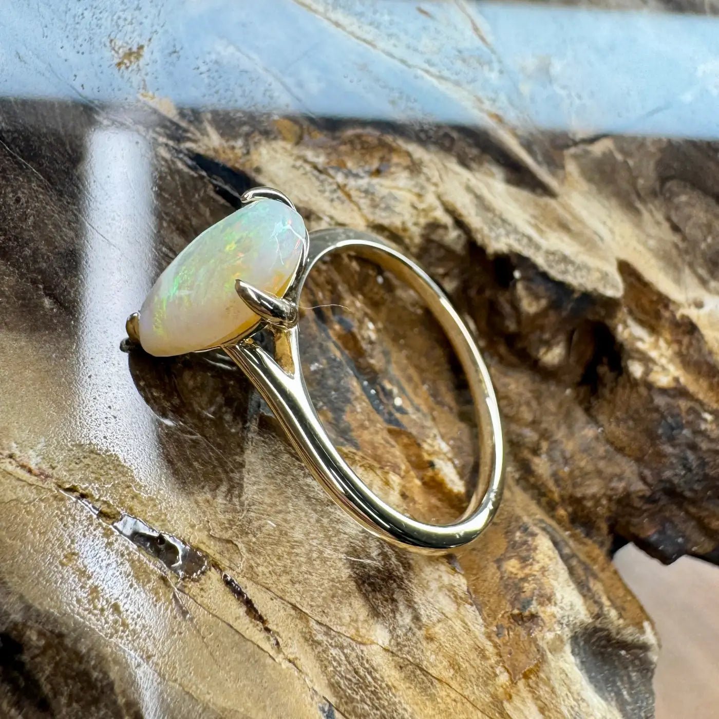‘Coober’s Calling' ~ Handcrafted 2ct Solid Coober Pedy Opal 9ct Yellow Gold Ring