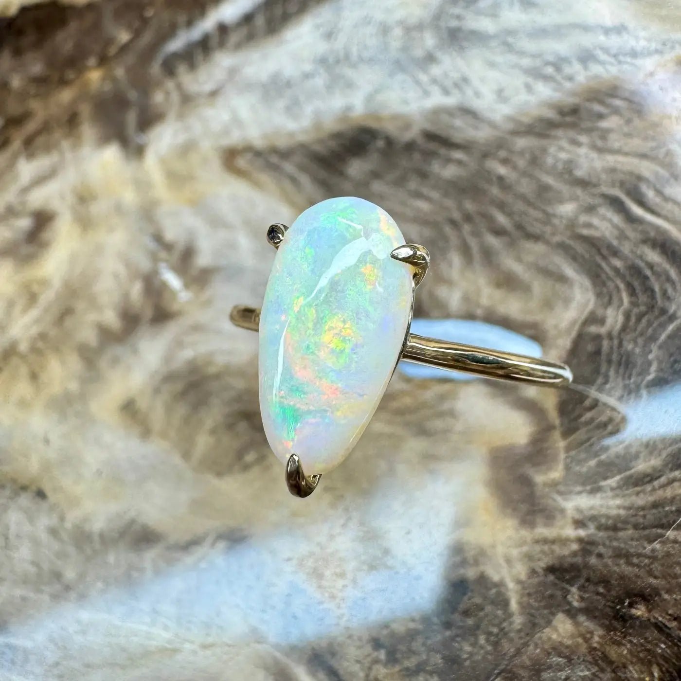 ‘Coober’s Calling' ~ Handcrafted 2ct Solid Coober Pedy Opal 9ct Yellow Gold Ring