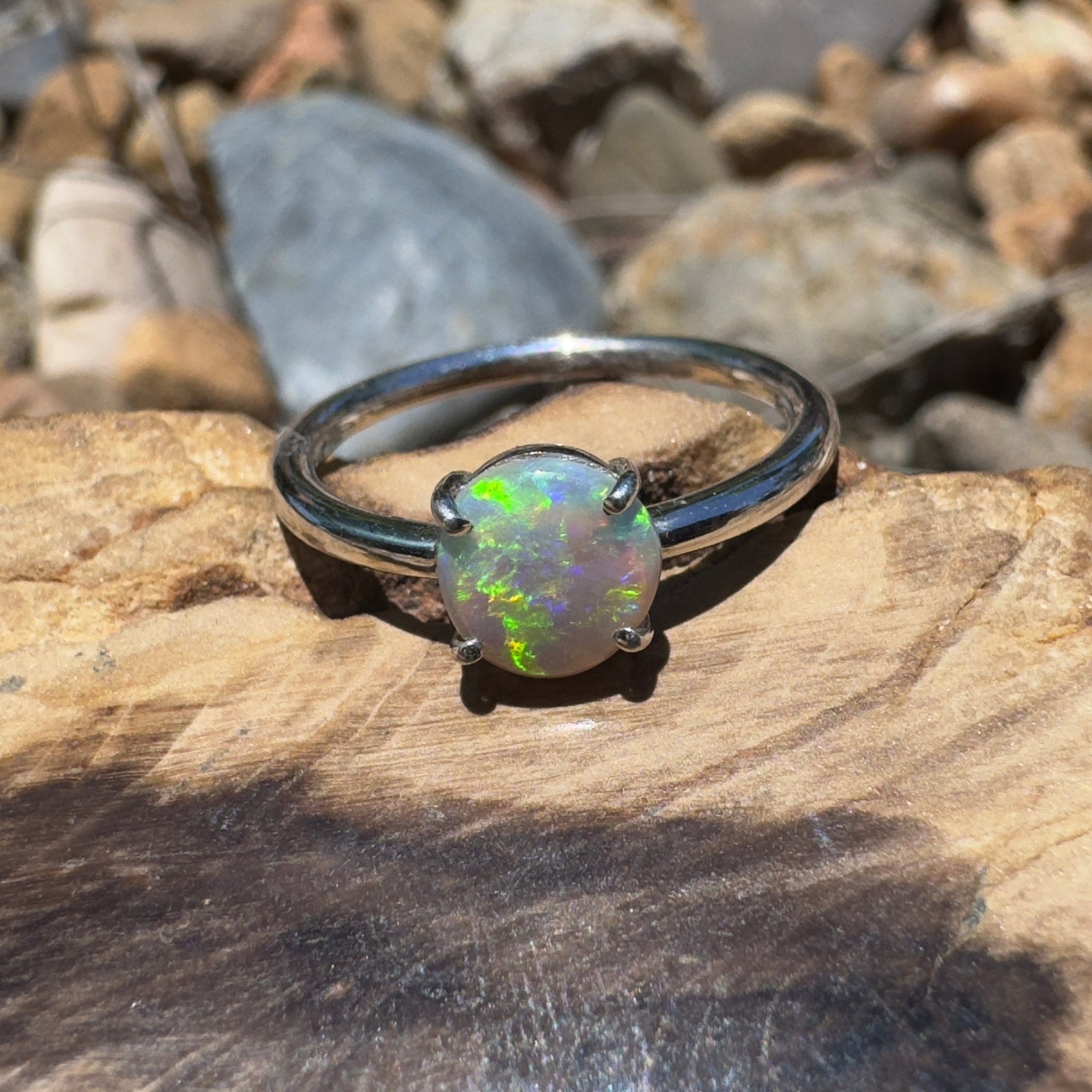 Cooktown Reef Line – 0.7ct Lightning Ridge Opal 925 Silver Ring