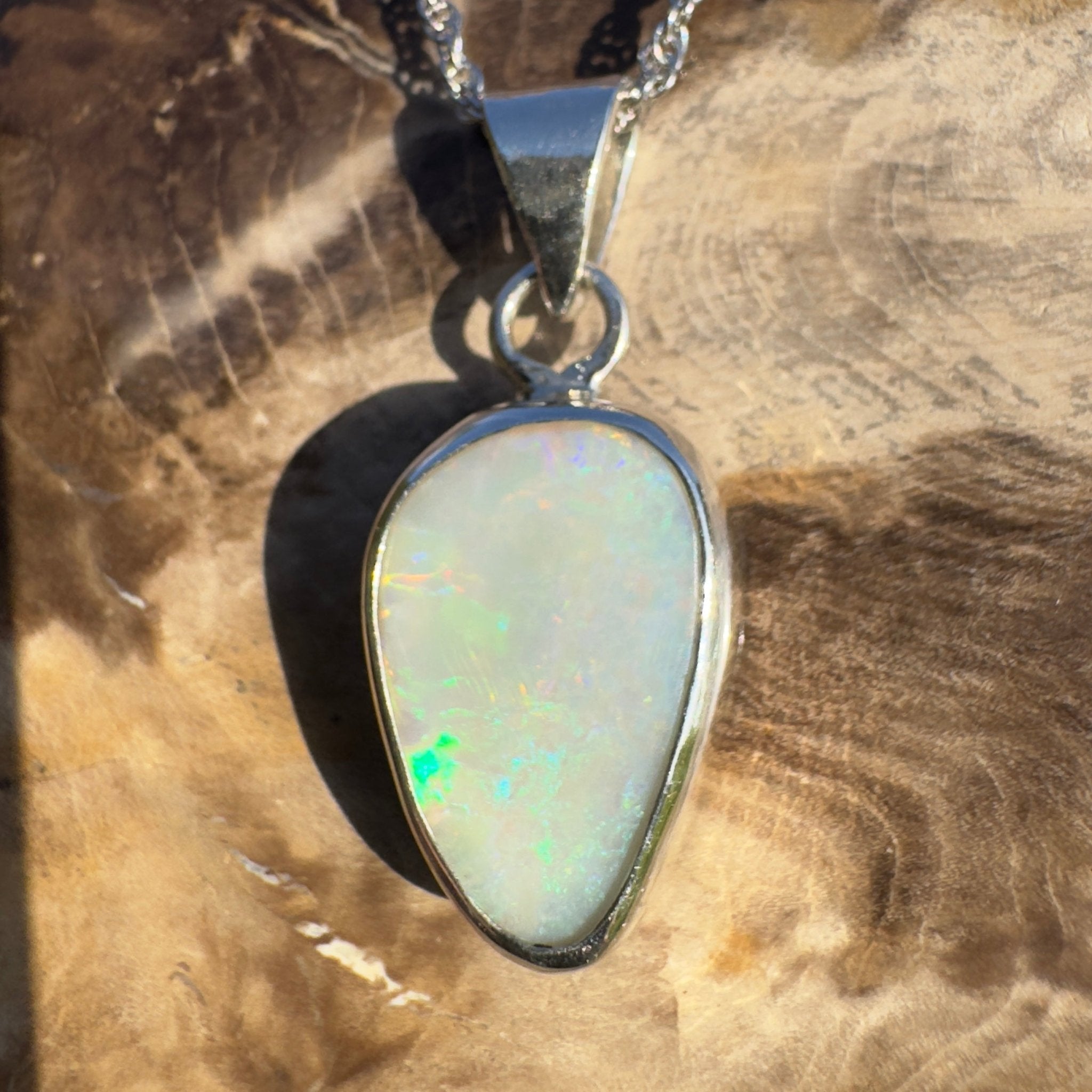 Coolum Breeze – 4.9ct Solid Lightning Ridge Opal 925 Sterling Silver Pendant Necklace