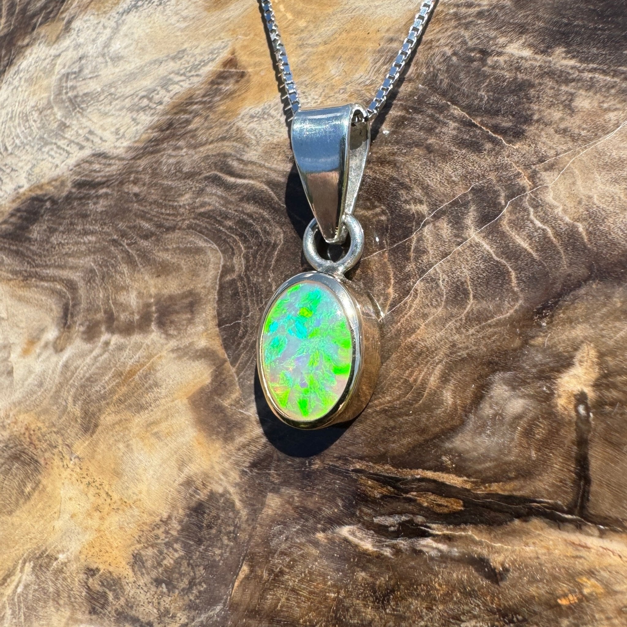 Coral Bay Drift ~ 1.7ct Solid Lightning Ridge Crystal Opal Two - tone 9ct Gold and 925 Sterling Silver Pendant Necklace