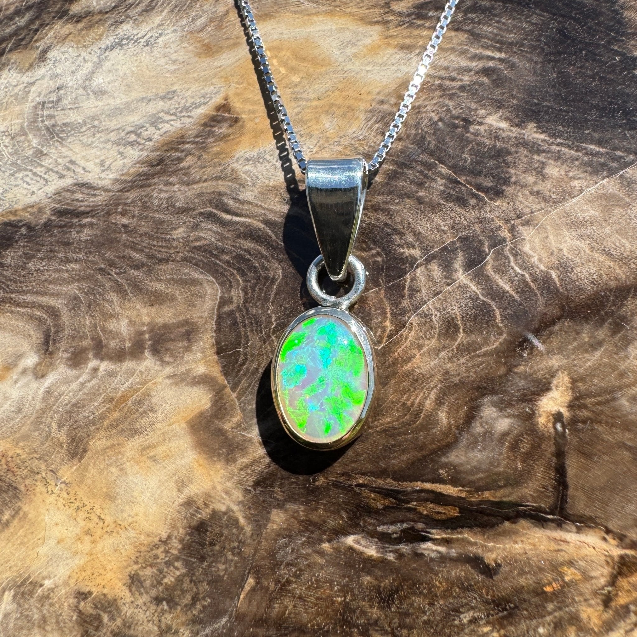 Coral Bay Drift ~ 1.7ct Solid Lightning Ridge Crystal Opal Two - tone 9ct Gold and 925 Sterling Silver Pendant Necklace