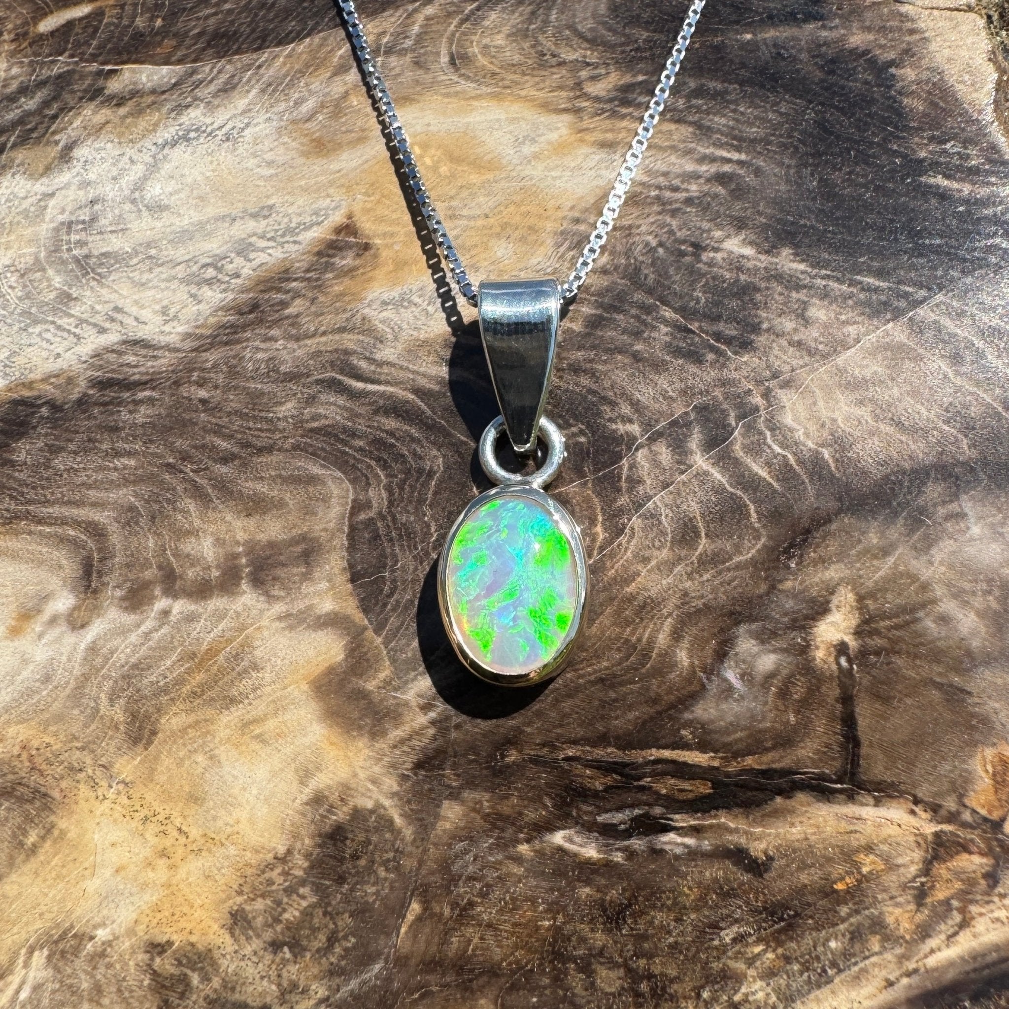 Coral Bay Drift ~ 1.7ct Solid Lightning Ridge Crystal Opal Two - tone 9ct Gold and 925 Sterling Silver Pendant Necklace