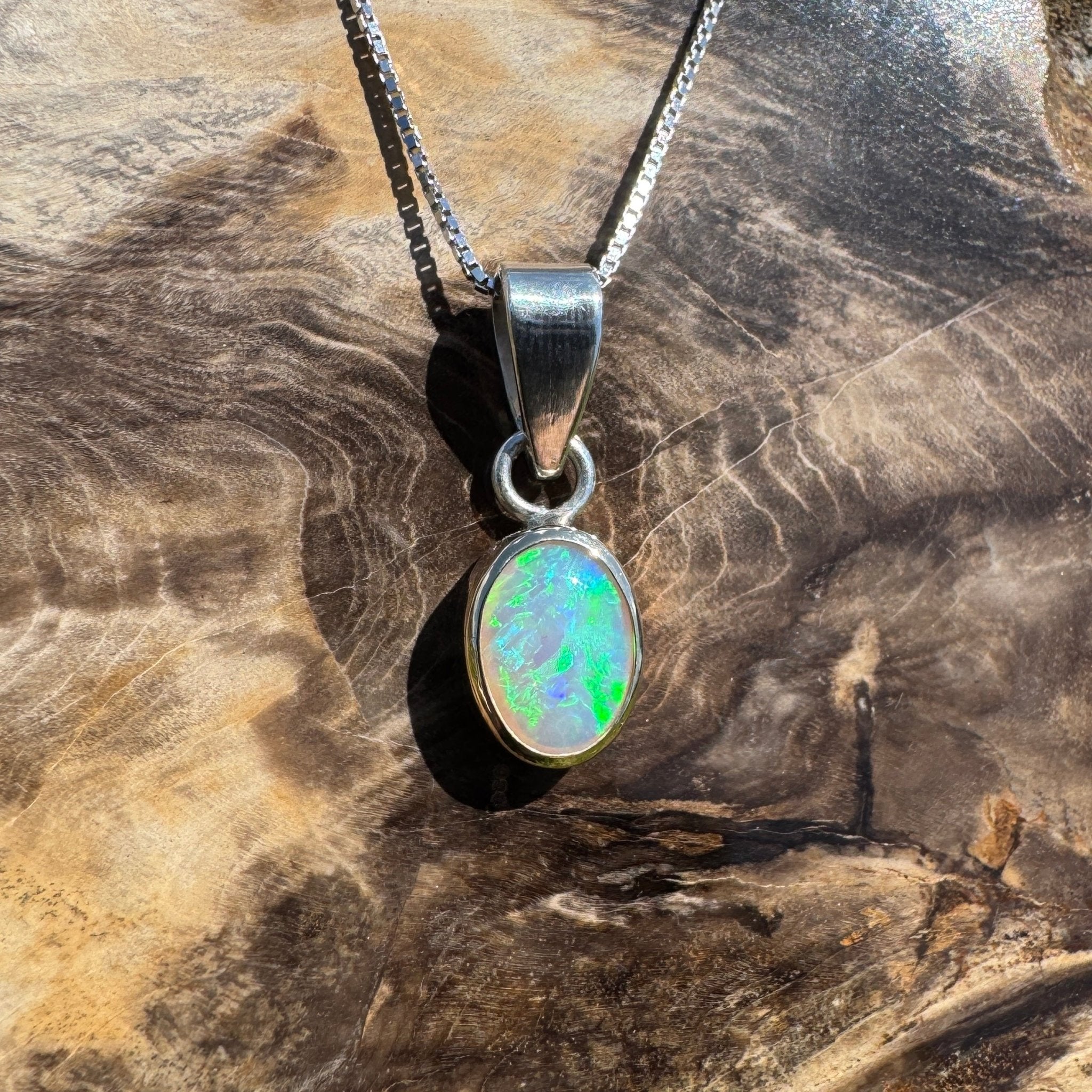 Coral Bay Drift ~ 1.7ct Solid Lightning Ridge Crystal Opal Two - tone 9ct Gold and 925 Sterling Silver Pendant Necklace