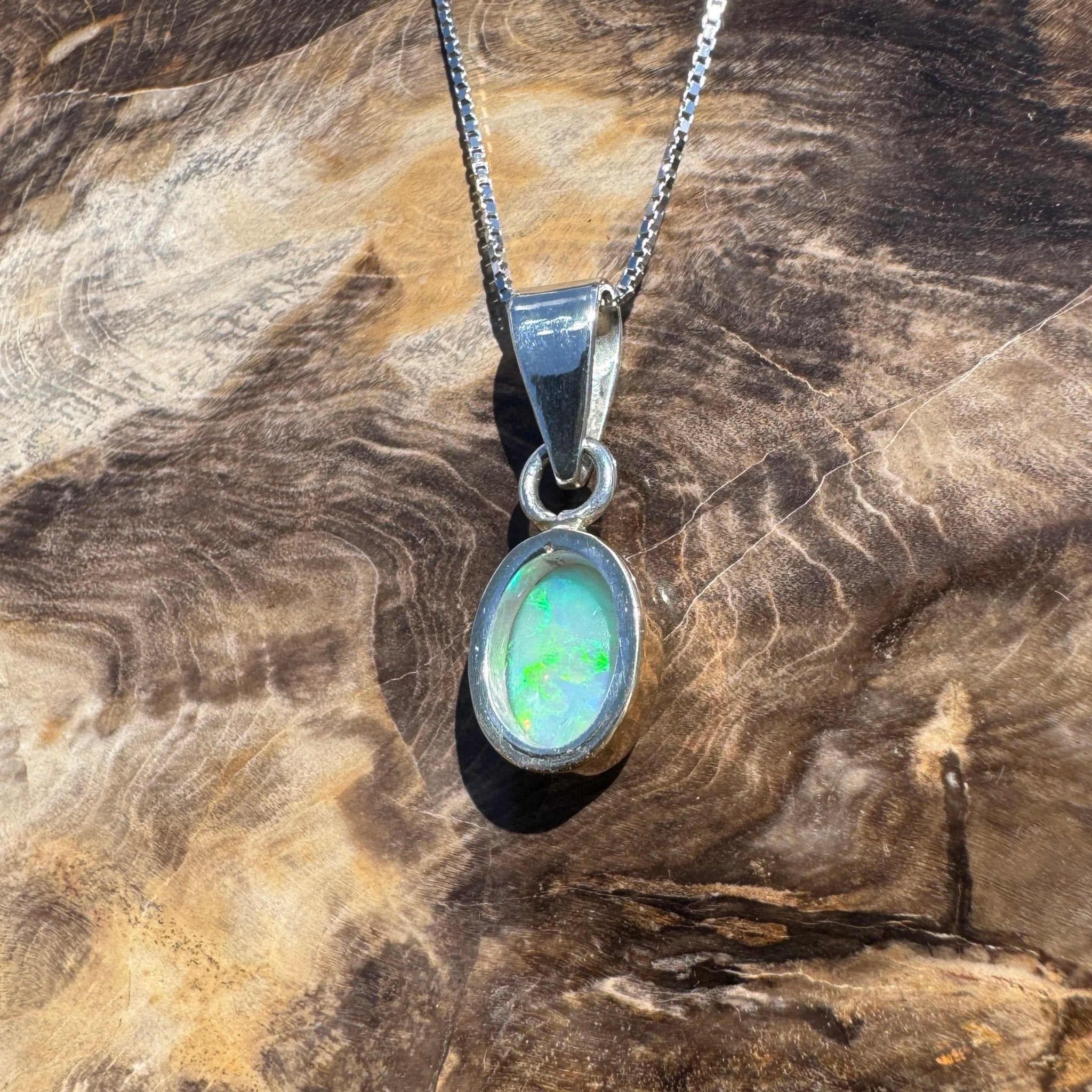 Coral Bay Drift ~ 1.7ct Solid Lightning Ridge Crystal Opal Two - tone 9ct Gold and 925 Sterling Silver Pendant Necklace