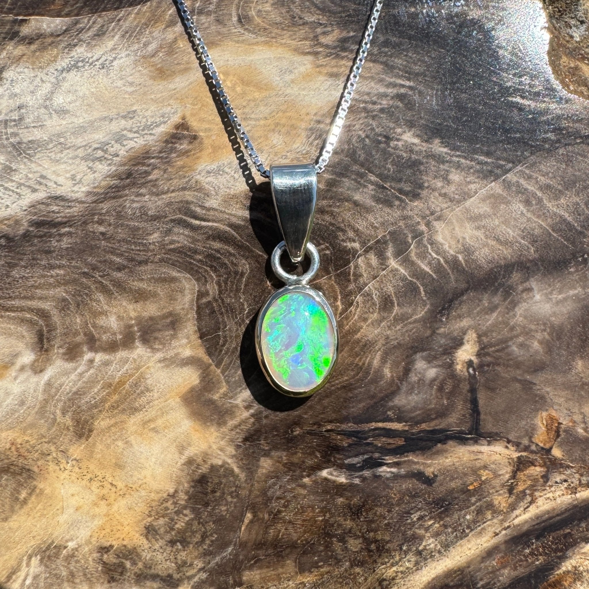 Coral Bay Drift ~ 1.7ct Solid Lightning Ridge Crystal Opal Two - tone 9ct Gold and 925 Sterling Silver Pendant Necklace