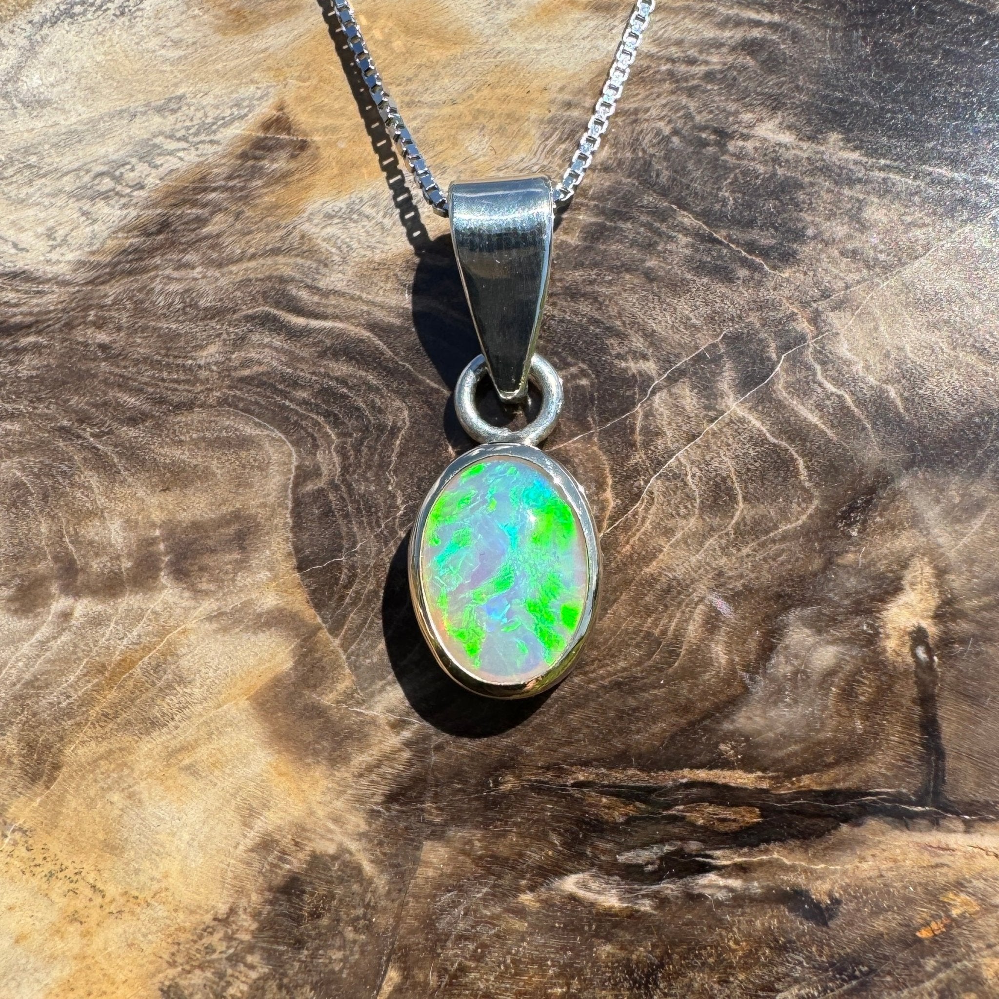 Coral Bay Drift ~ 1.7ct Solid Lightning Ridge Crystal Opal Two - tone 9ct Gold and 925 Sterling Silver Pendant Necklace