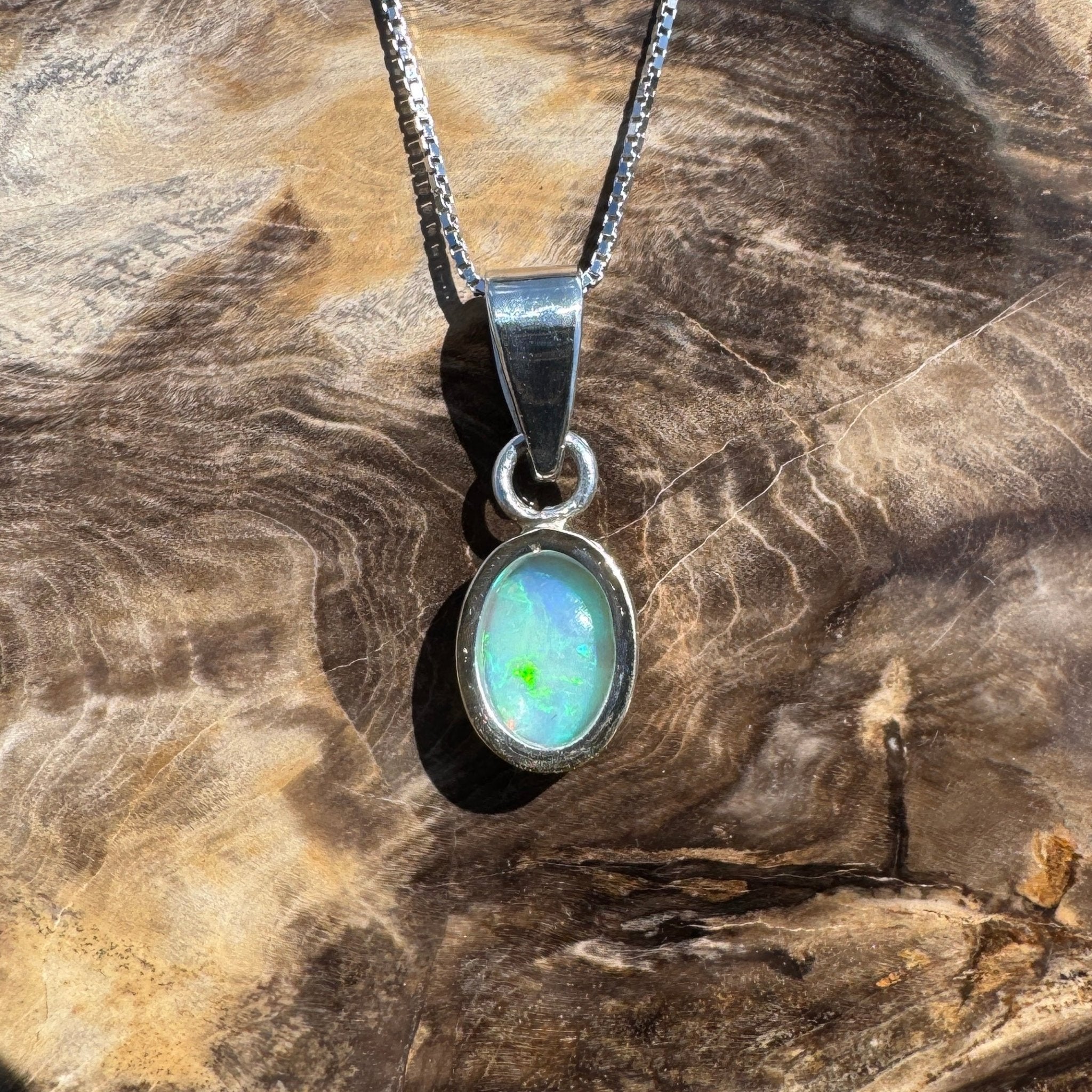 Coral Bay Drift ~ 1.7ct Solid Lightning Ridge Crystal Opal Two - tone 9ct Gold and 925 Sterling Silver Pendant Necklace