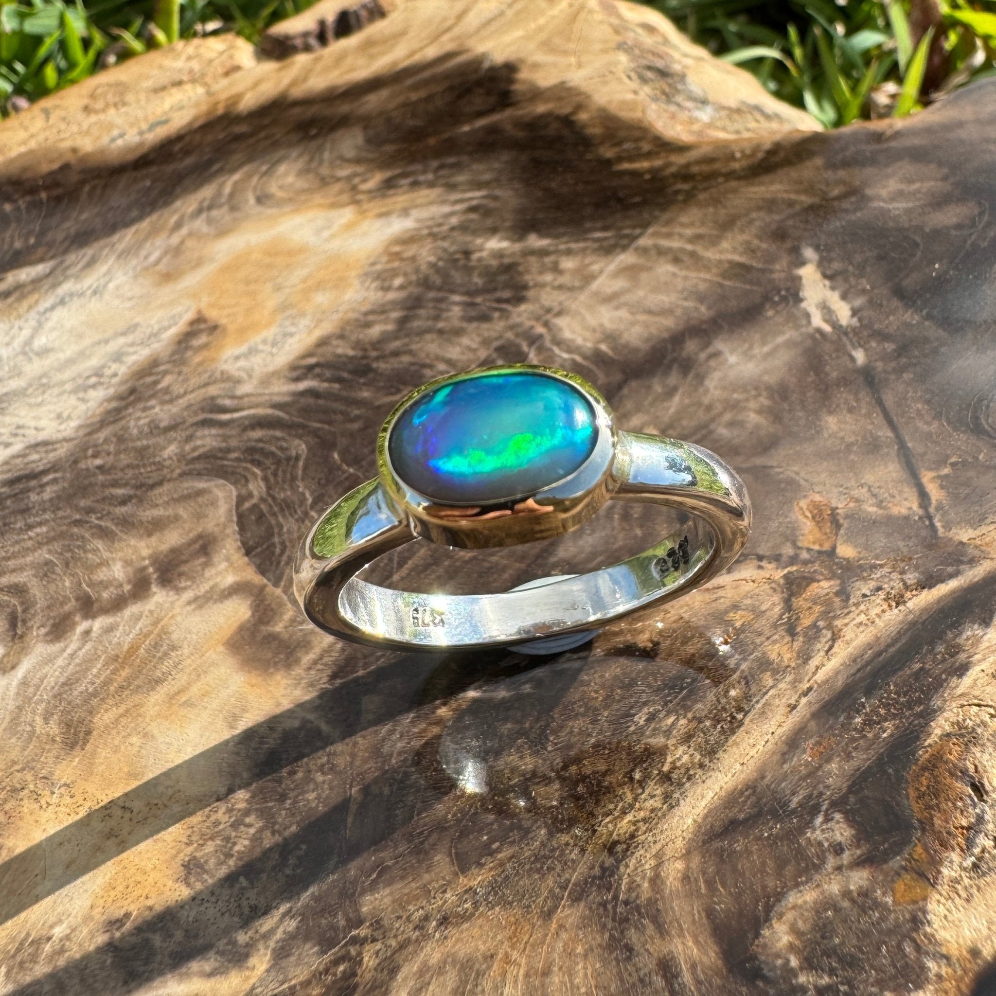 Coral Bay Glow - 1.7ct Solid Lightning Ridge Black Opal Two - Tone 9ct Gold & 925 Sterling Silver Ring
