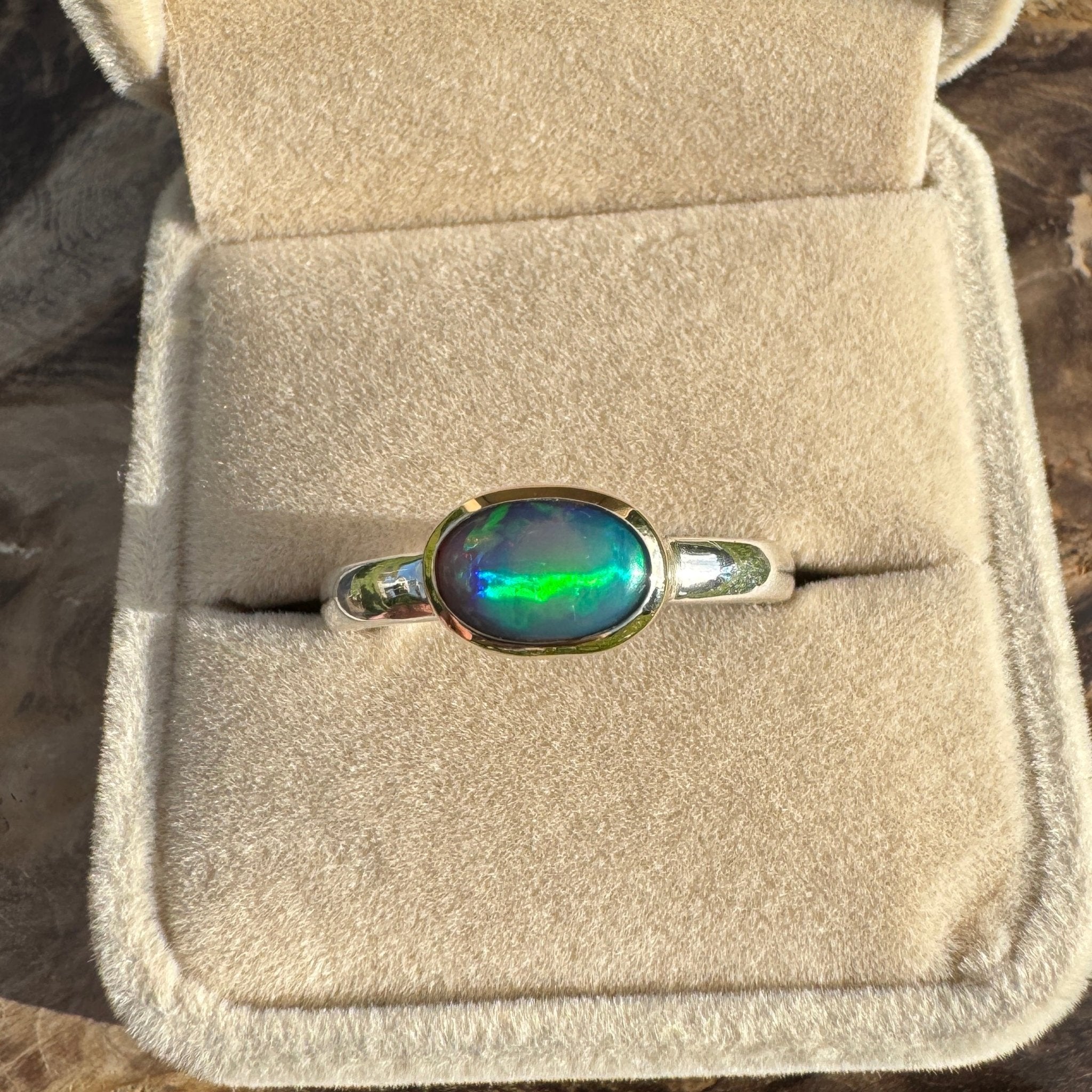 Coral Bay Glow - 1.7ct Solid Lightning Ridge Black Opal Two - Tone 9ct Gold & 925 Sterling Silver Ring