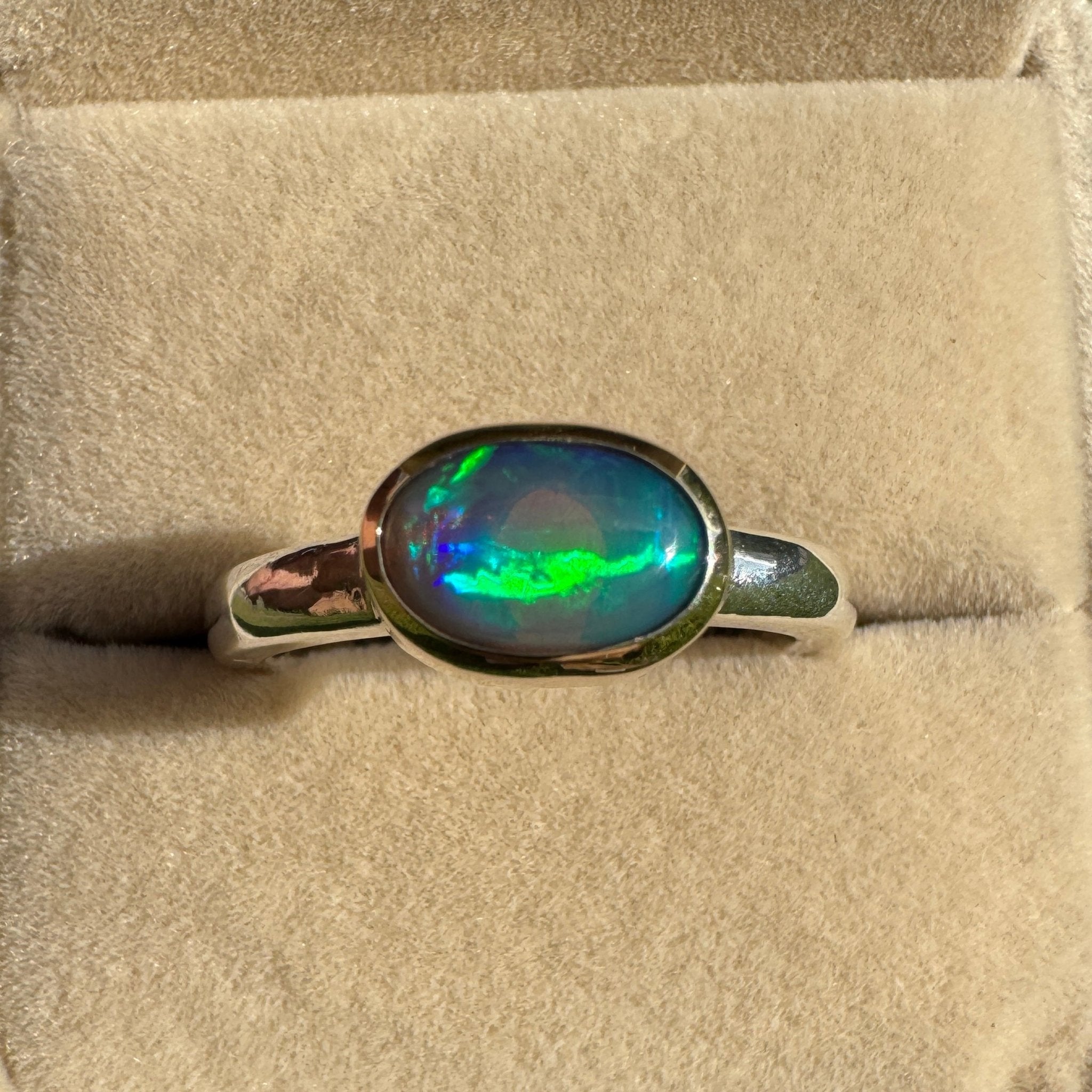 Coral Bay Glow - 1.7ct Solid Lightning Ridge Black Opal Two - Tone 9ct Gold & 925 Sterling Silver Ring