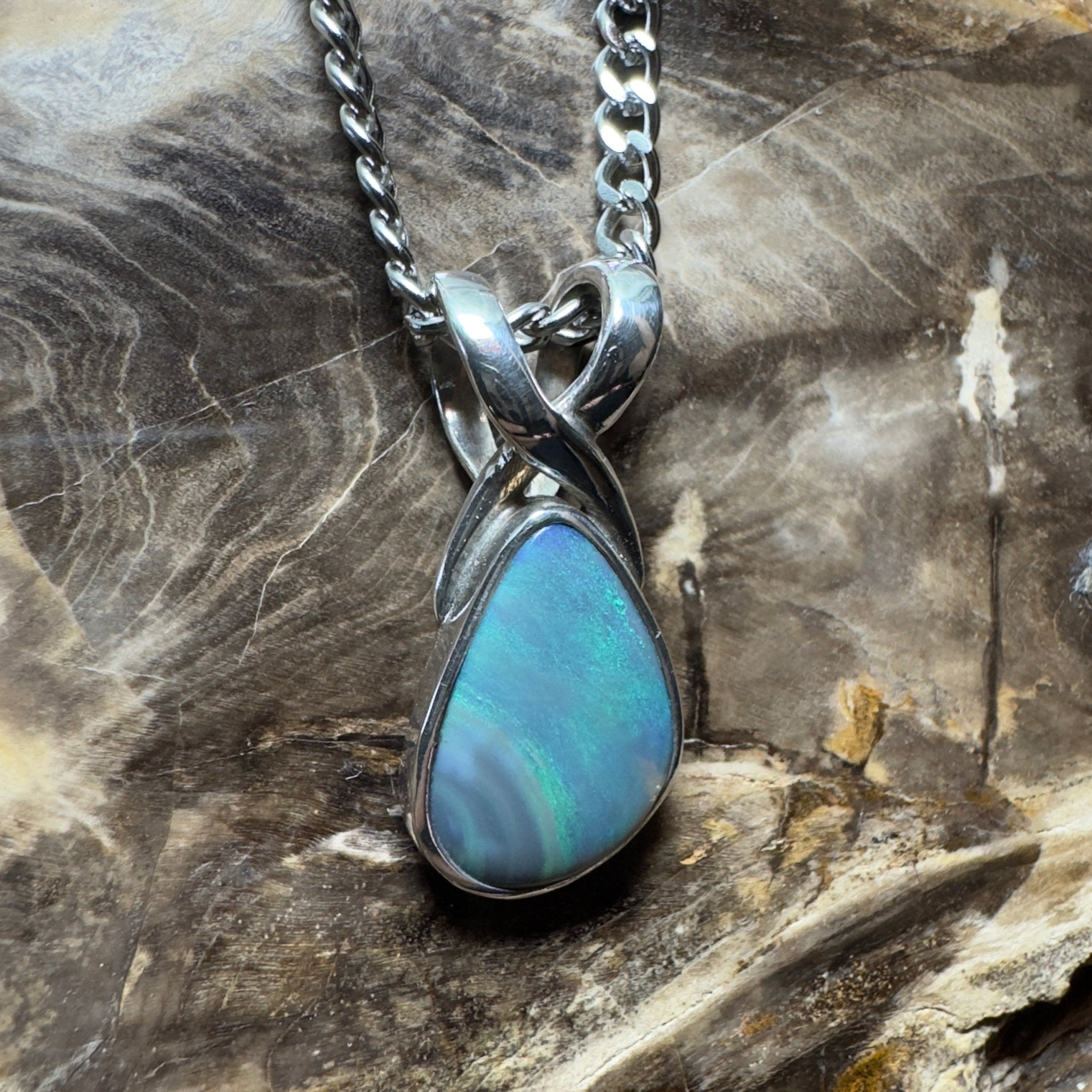 Coral Shelf Fire ~ 5.2ct Lightning Ridge Opal 925 Silver Pendant