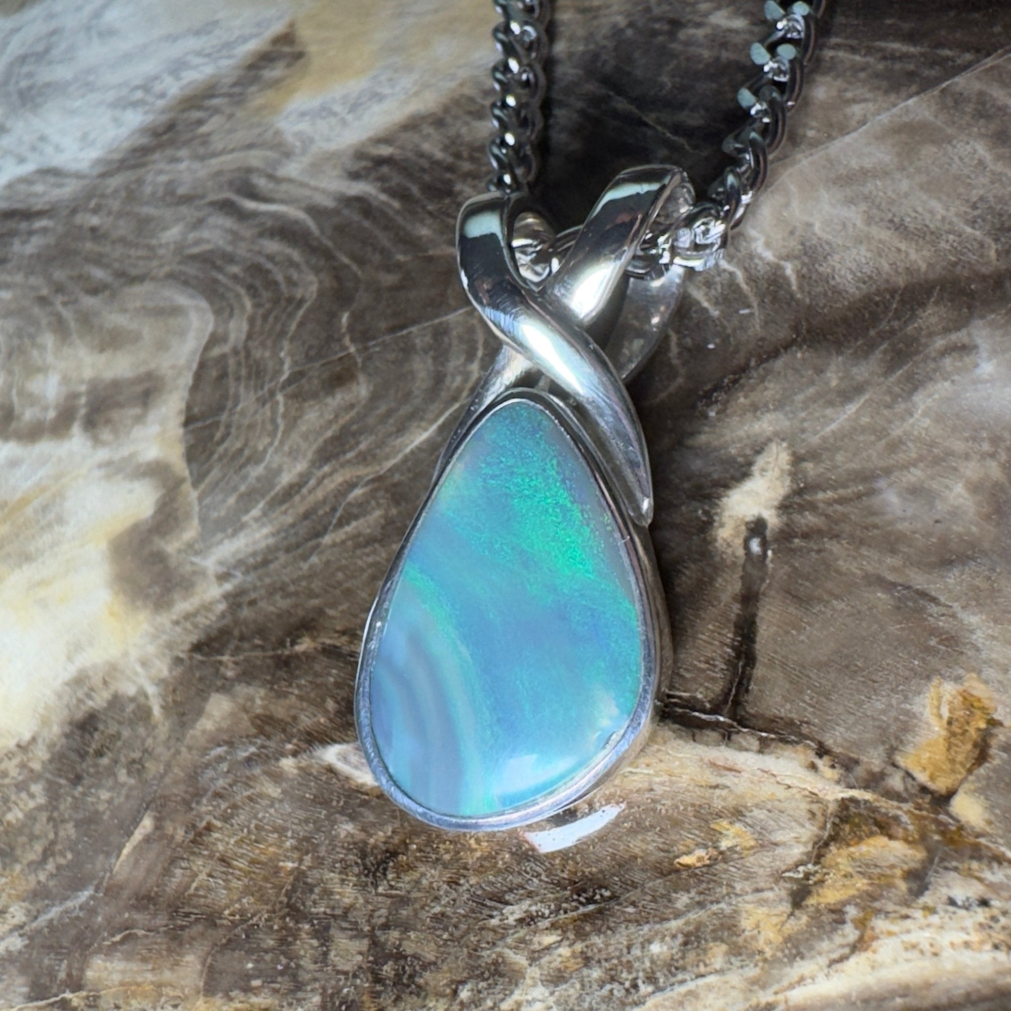 Coral Shelf Fire ~ 5.2ct Lightning Ridge Opal 925 Silver Pendant