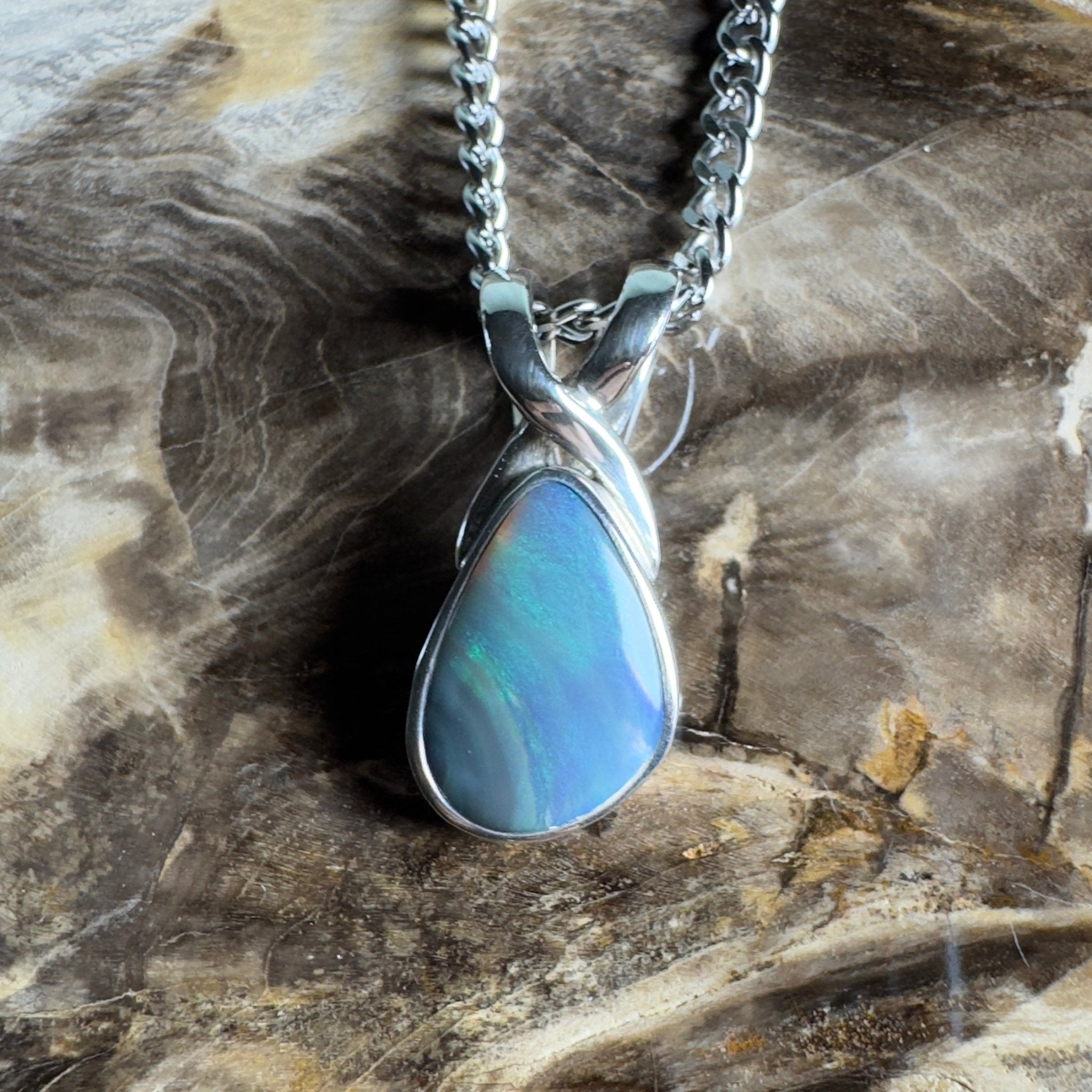 Coral Shelf Fire ~ 5.2ct Lightning Ridge Opal 925 Silver Pendant