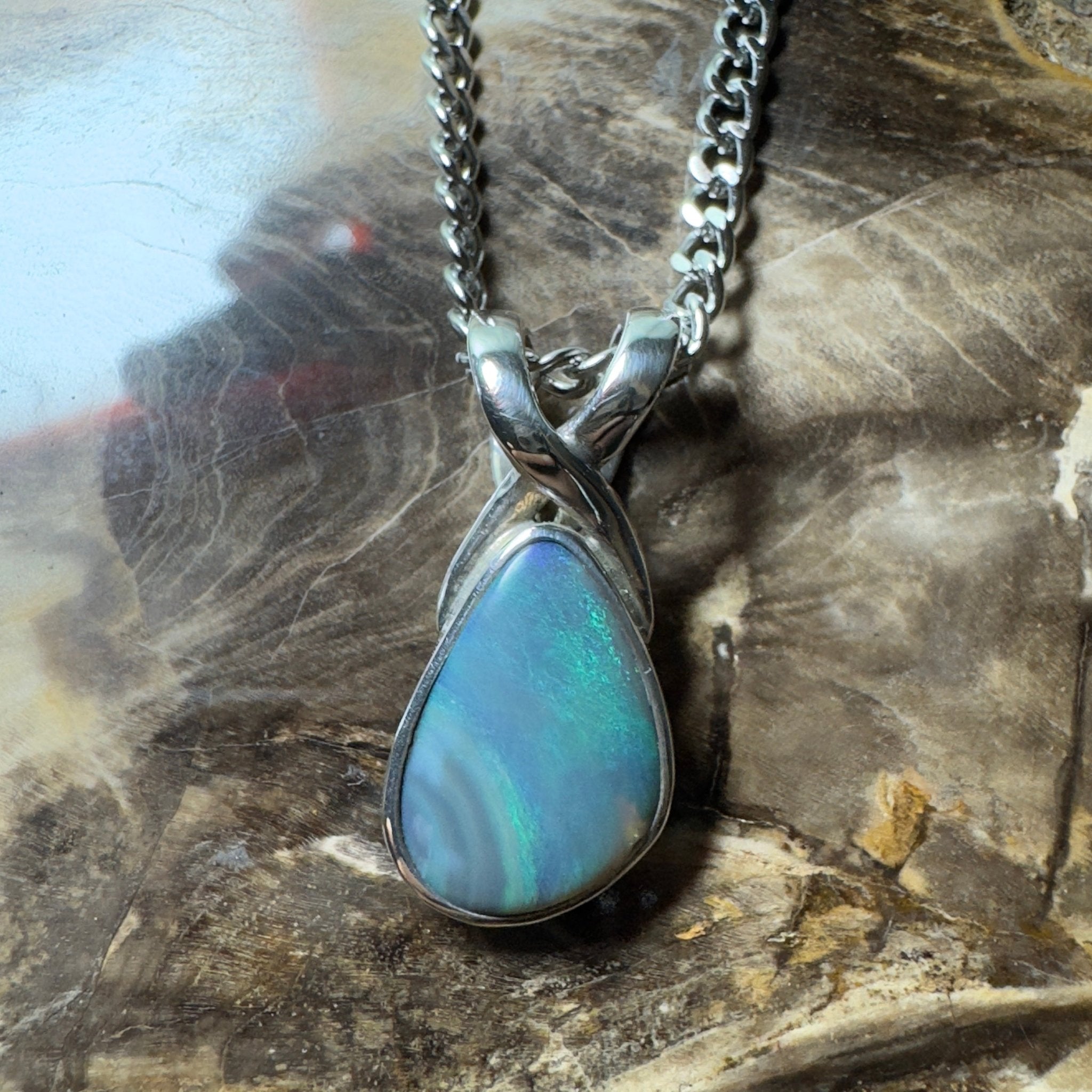 Coral Shelf Fire ~ 5.2ct Lightning Ridge Opal 925 Silver Pendant