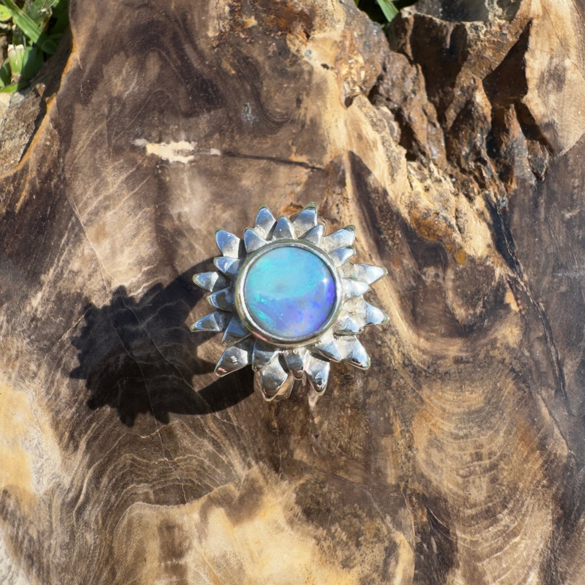 Coral Sunburst – 1.3ct Solid Lightning Ridge Semi Black Opal 925 Sterling Silver Ring