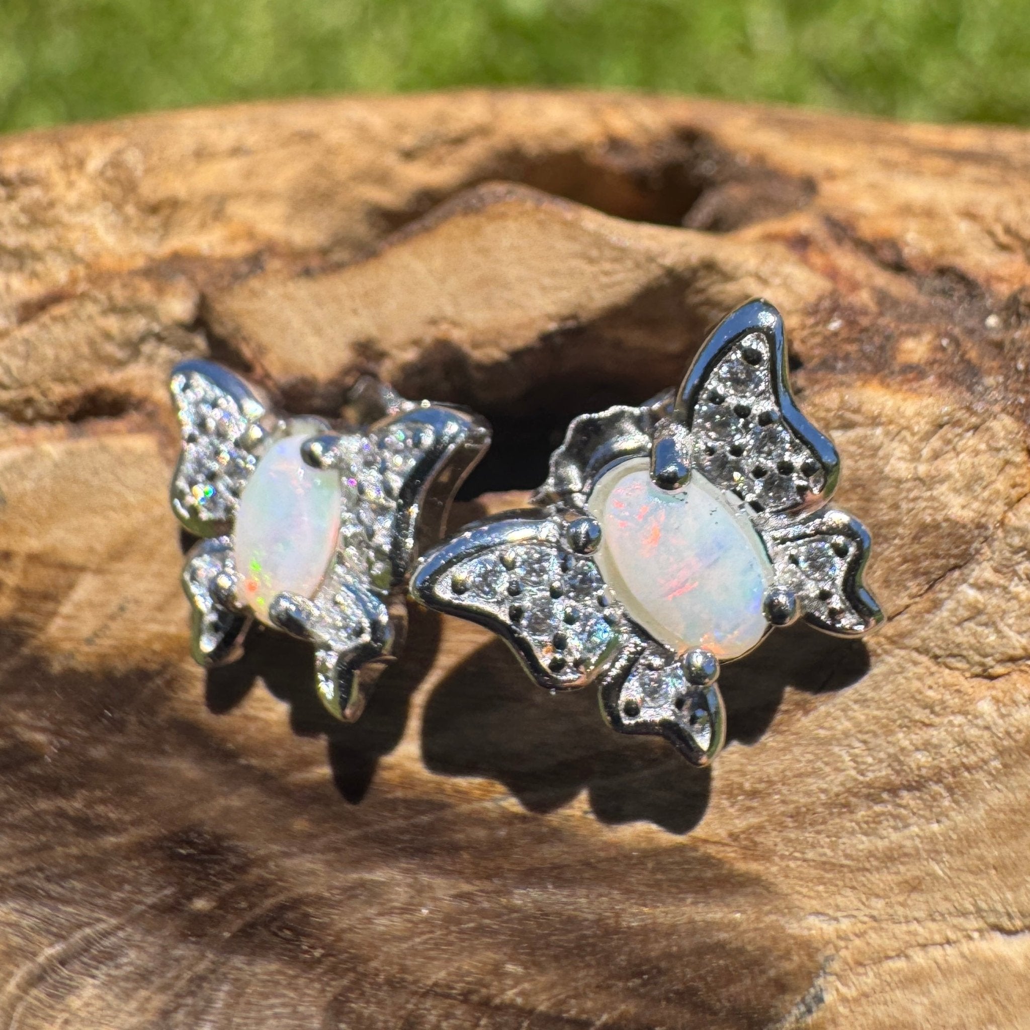 Corindi Wind - 0.3ct Coober Pedy Opal 925 Silver Butterfly Earrings