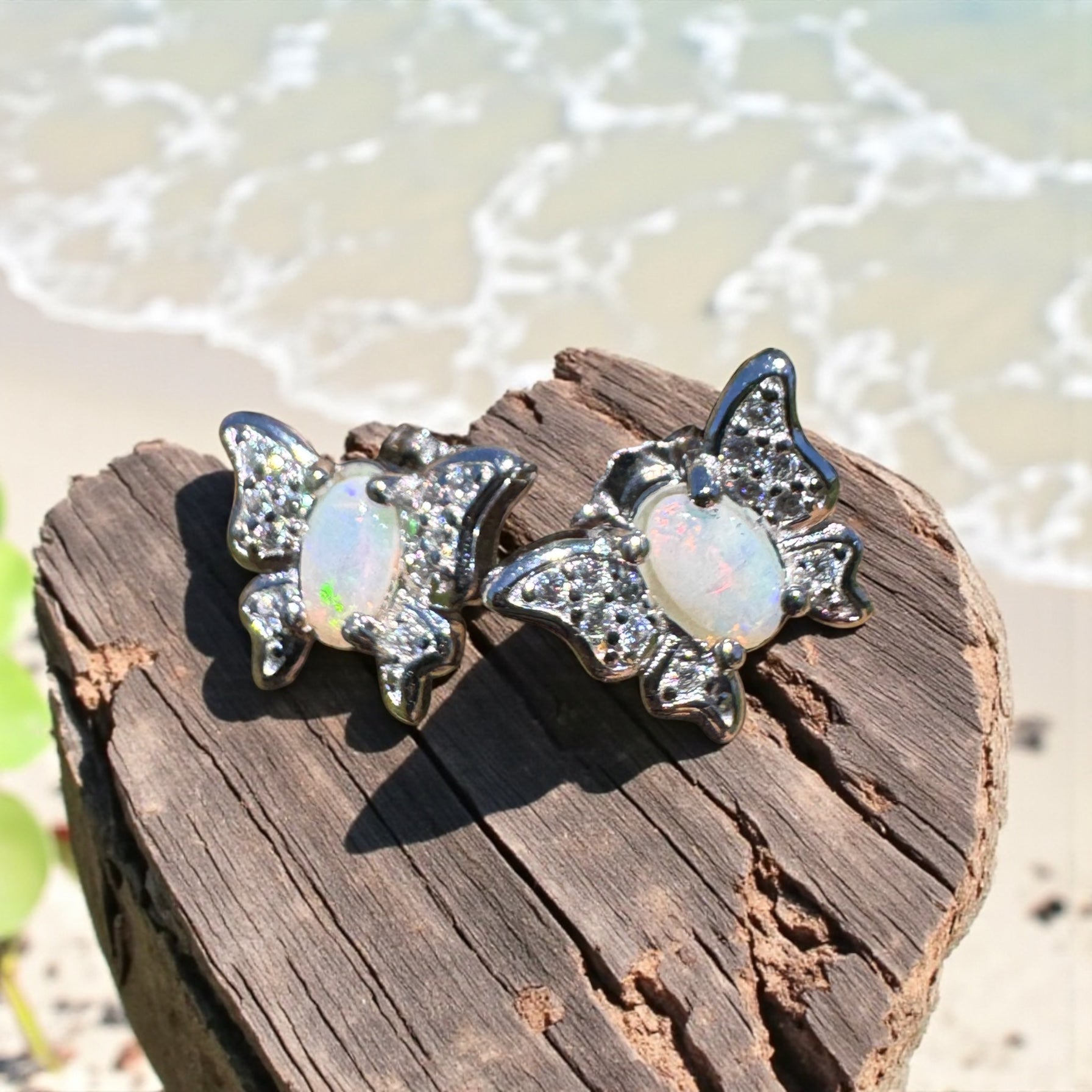 Corindi Wind - 0.3ct Coober Pedy Opal 925 Silver Butterfly Earrings