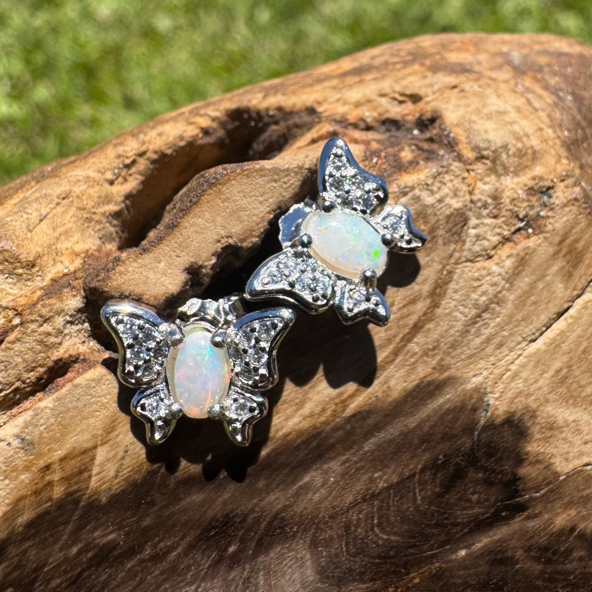 Corindi Wind - 0.3ct Coober Pedy Opal 925 Silver Butterfly Earrings