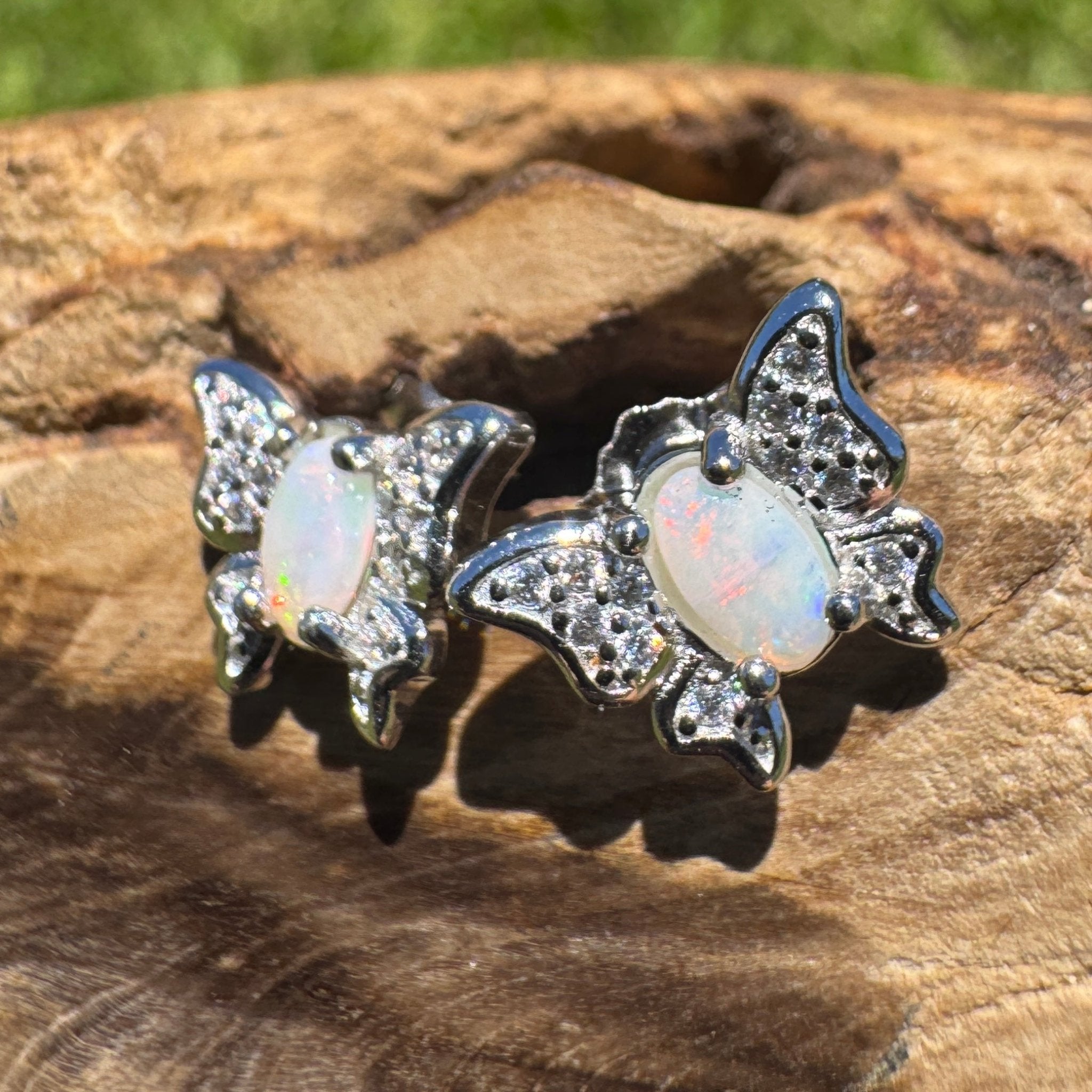 Corindi Wind - 0.3ct Coober Pedy Opal 925 Silver Butterfly Earrings