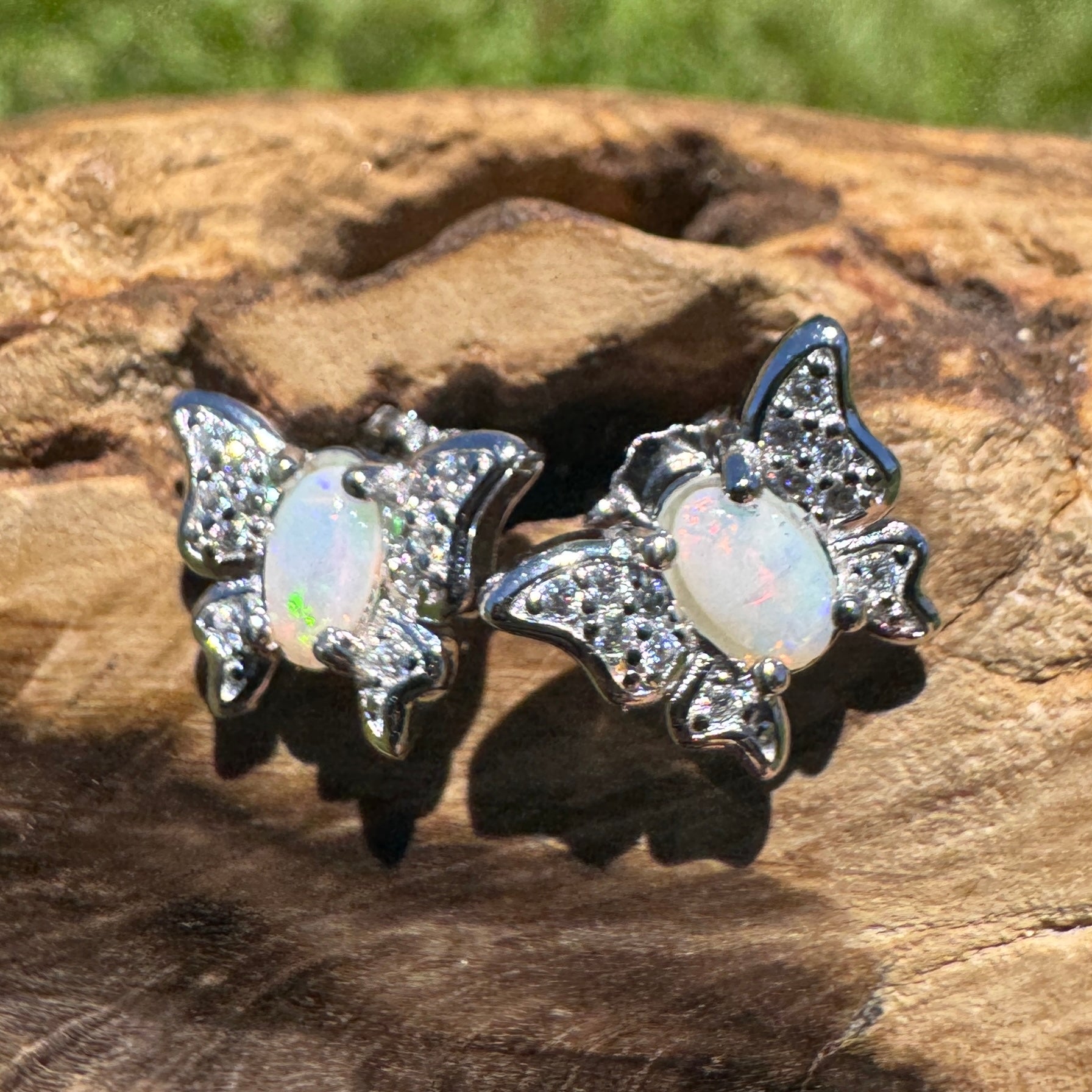 Corindi Wind - 0.3ct Coober Pedy Opal 925 Silver Butterfly Earrings
