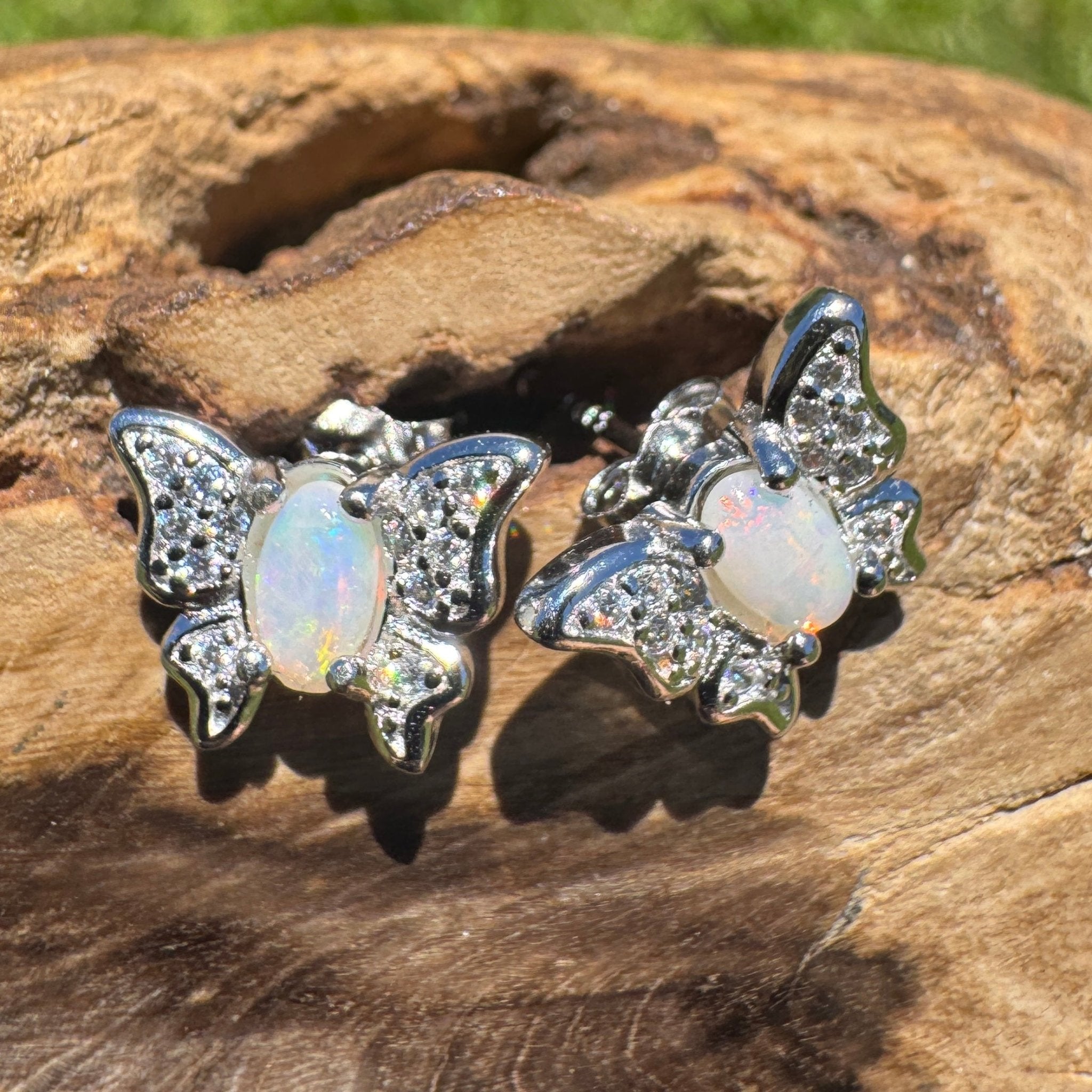 Corindi Wind - 0.3ct Coober Pedy Opal 925 Silver Butterfly Earrings