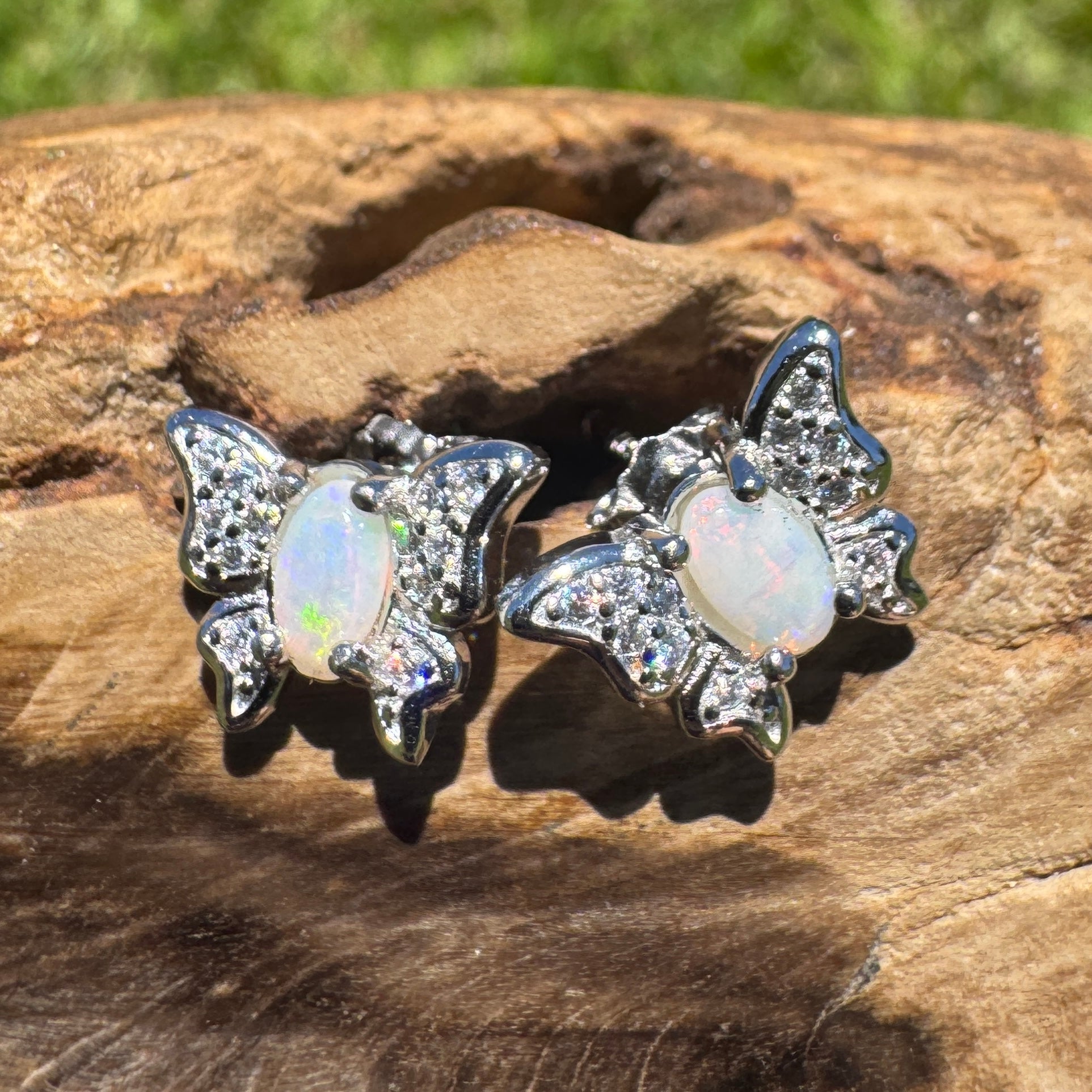 Corindi Wind - 0.3ct Coober Pedy Opal 925 Silver Butterfly Earrings