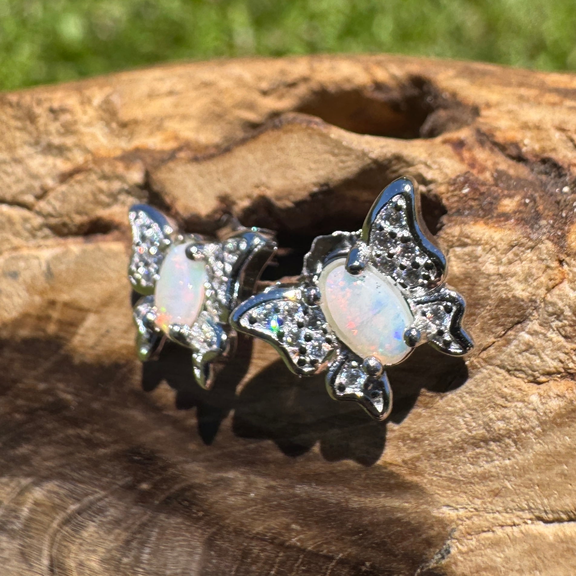 Corindi Wind - 0.3ct Coober Pedy Opal 925 Silver Butterfly Earrings