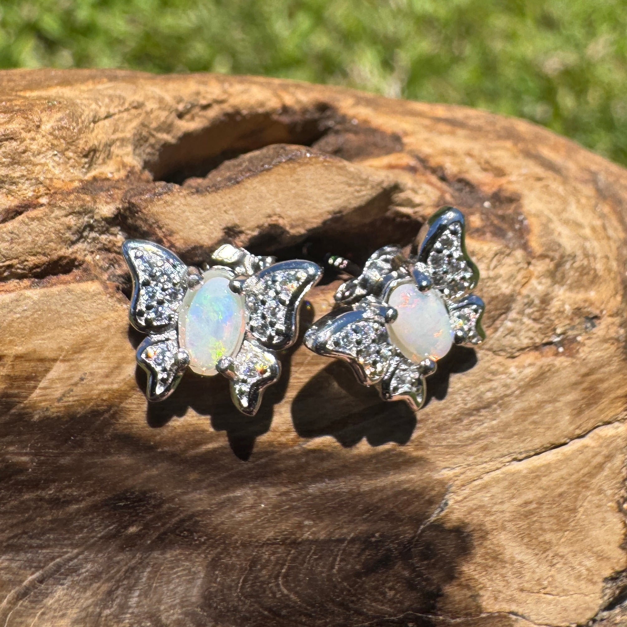 Corindi Wind - 0.3ct Coober Pedy Opal 925 Silver Butterfly Earrings