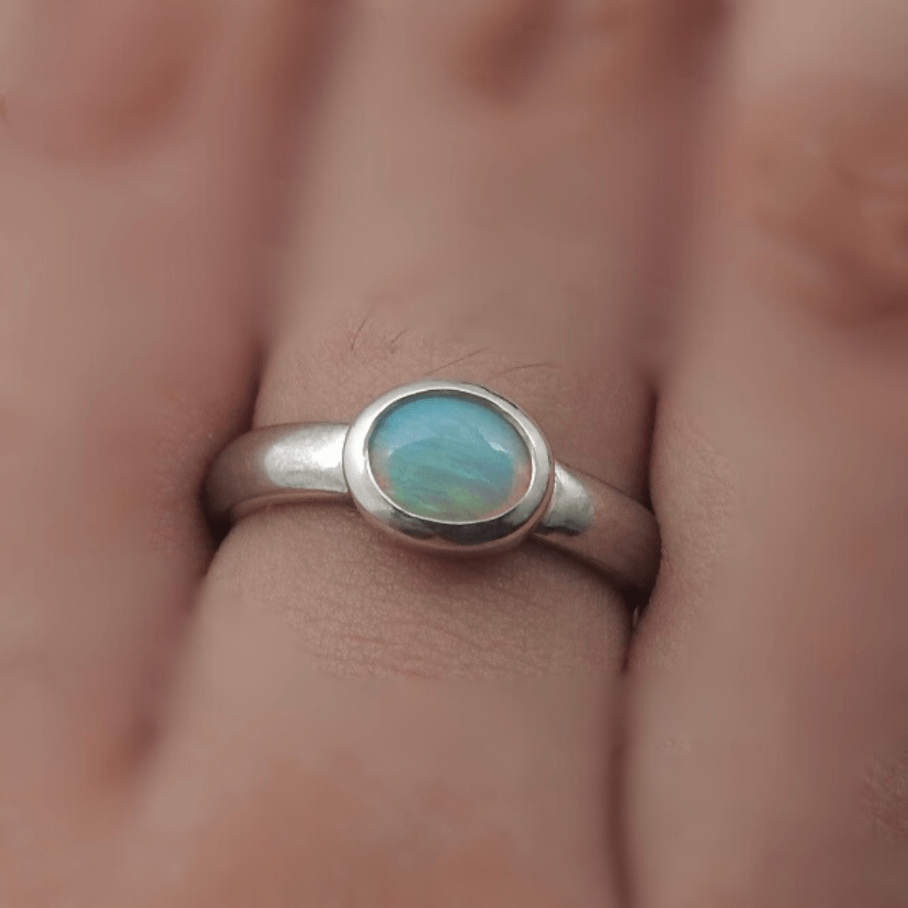 Cottesloe Breeze ~ 0.6ct Solid Lightning Ridge Crystal Opal 925 Silver Ring