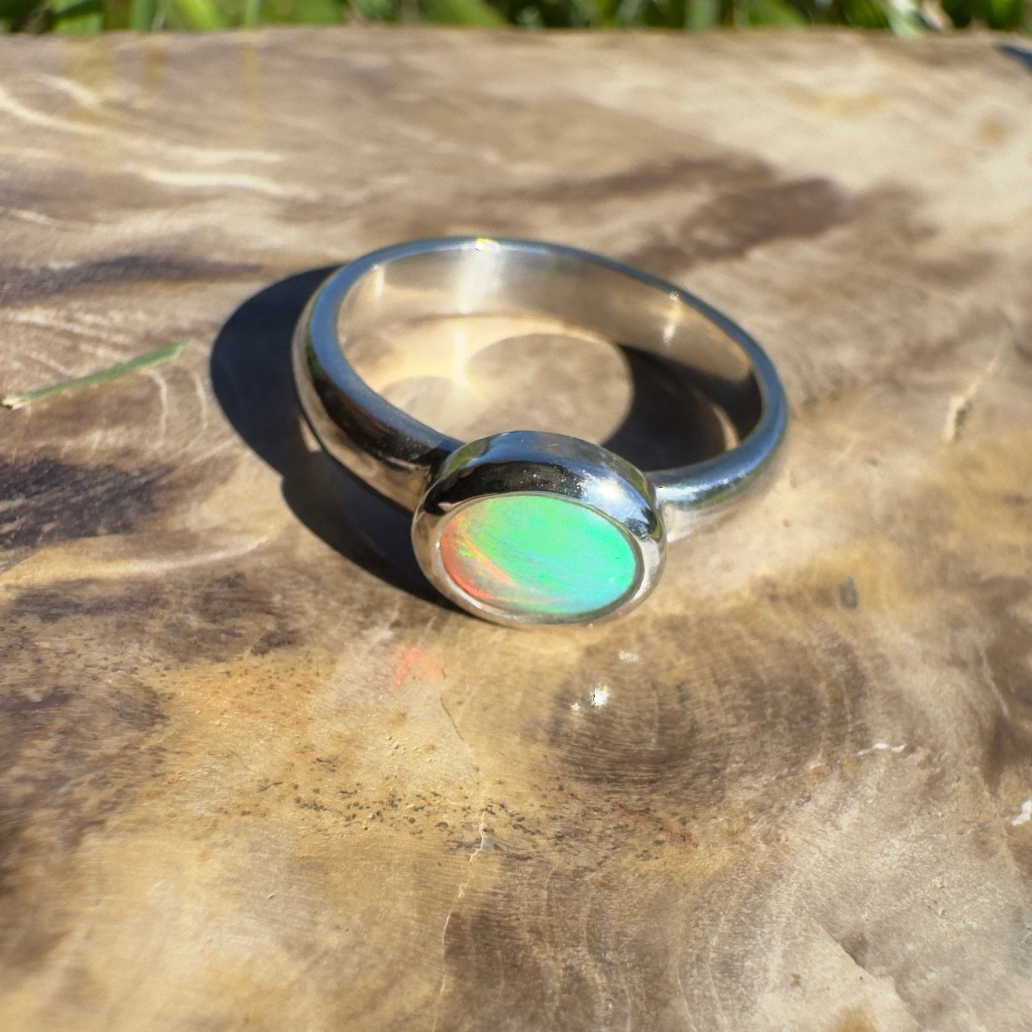 Cottesloe Breeze ~ 0.6ct Solid Lightning Ridge Crystal Opal 925 Silver Ring
