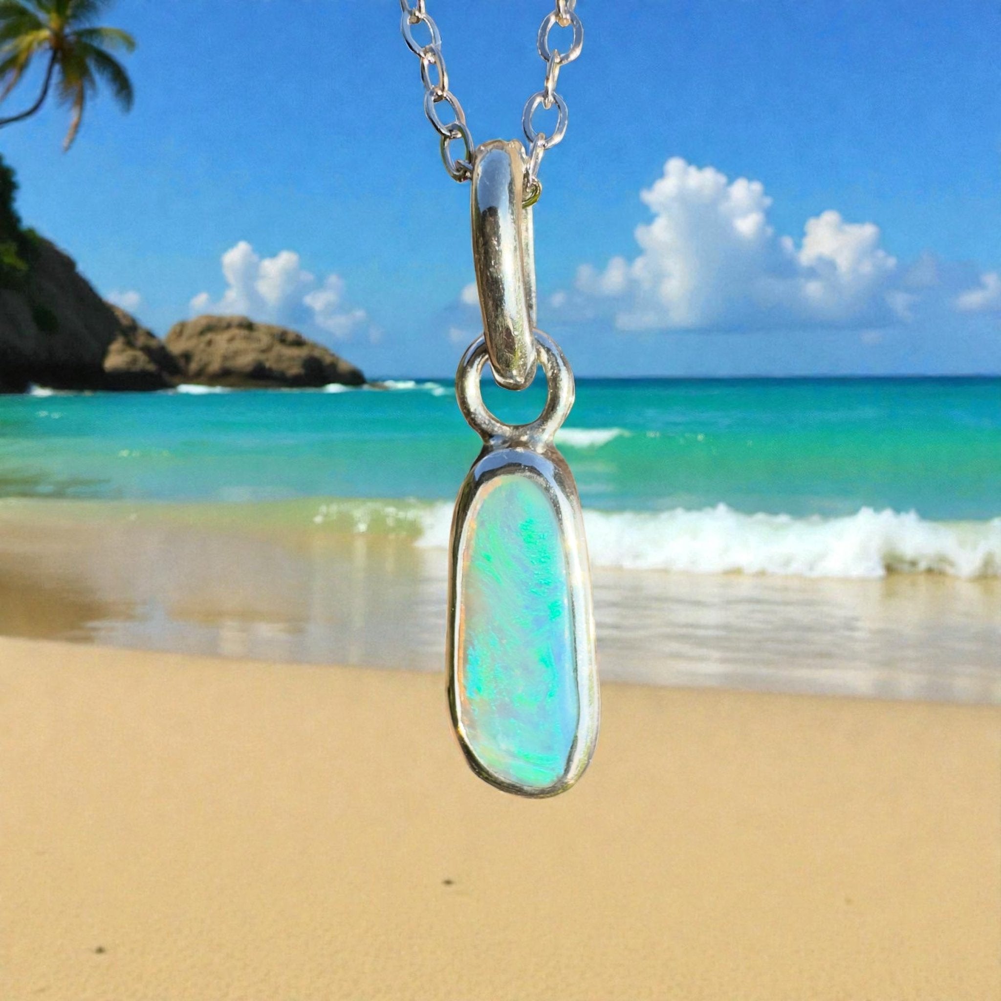 Cowrie Point Tide – 1ct Solid Lightning Ridge Opal 925 Sterling Silver Pendant Necklace