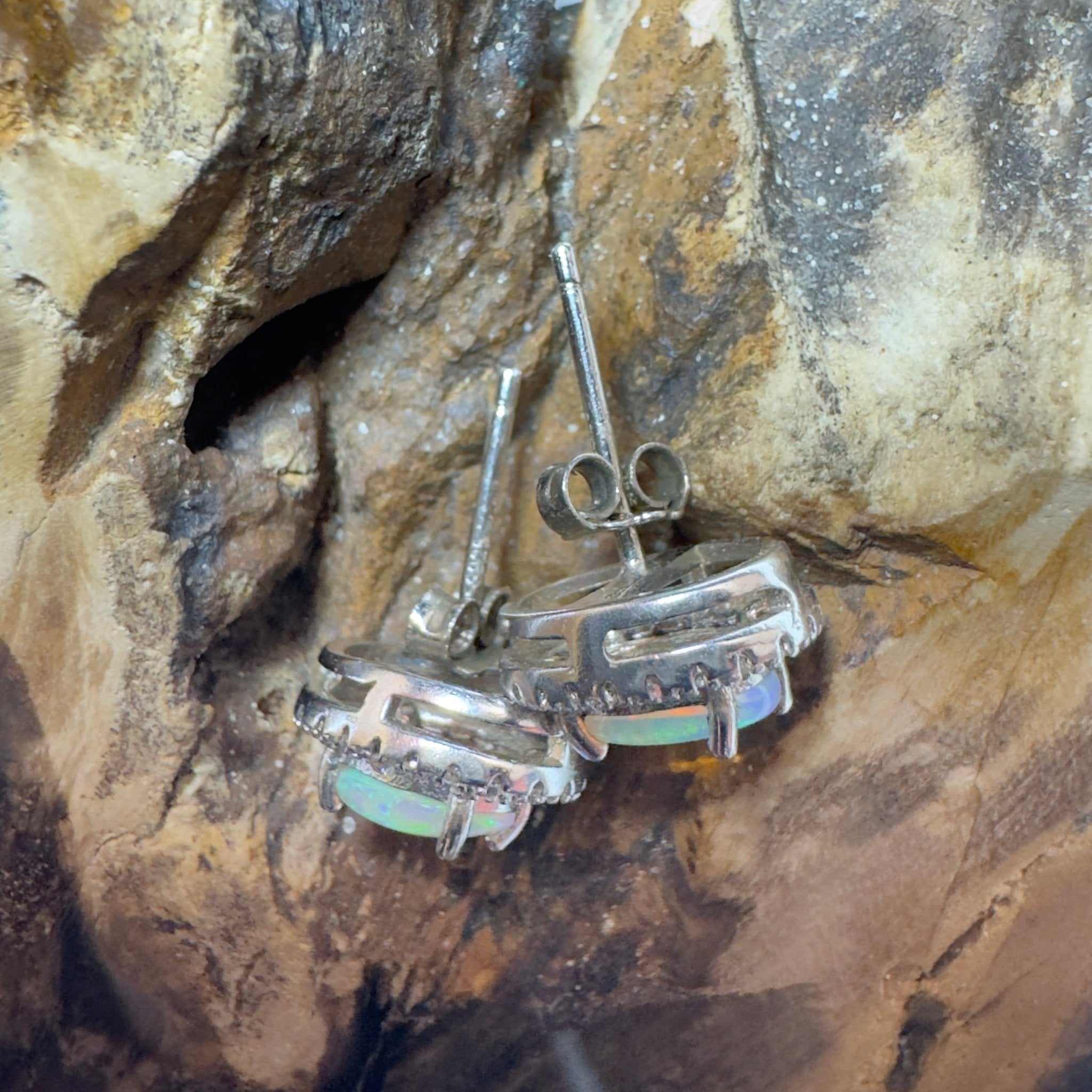 Cradle Mountain Glow ~ 1.6ct Coober Pedy Opal Sterling Silver Earrings