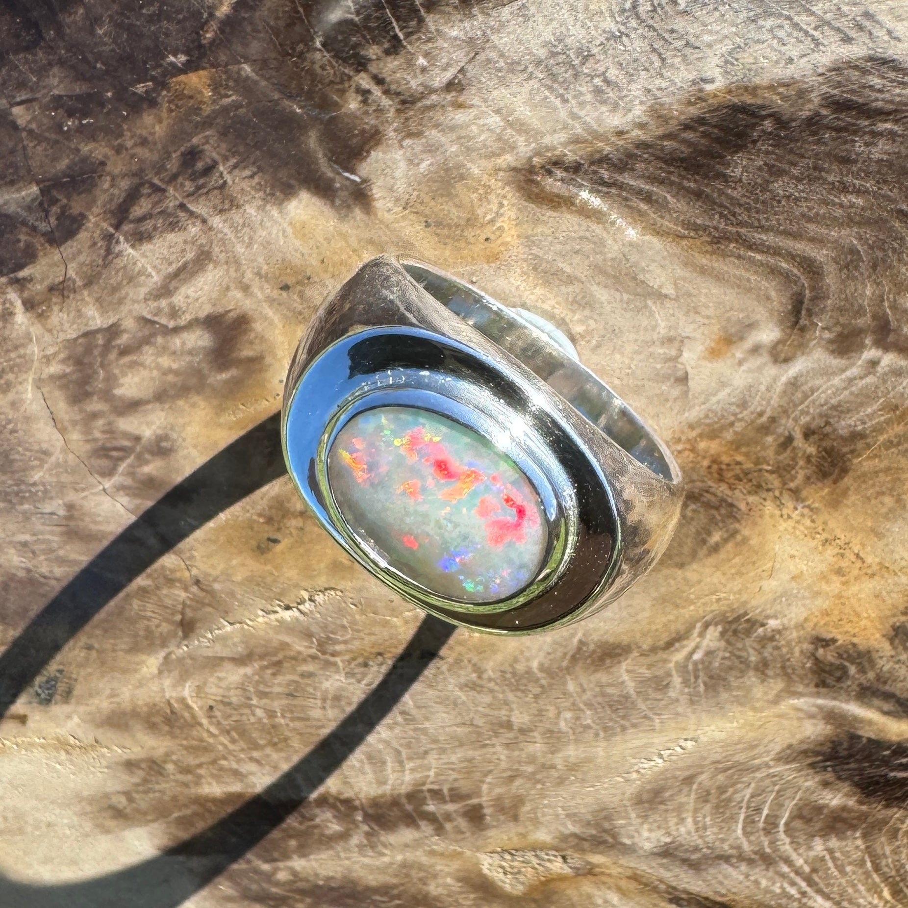 Crimson Horizon ~ 2.2ct Solid Lightning Ridge Opal 925 Sterling Silver Ring