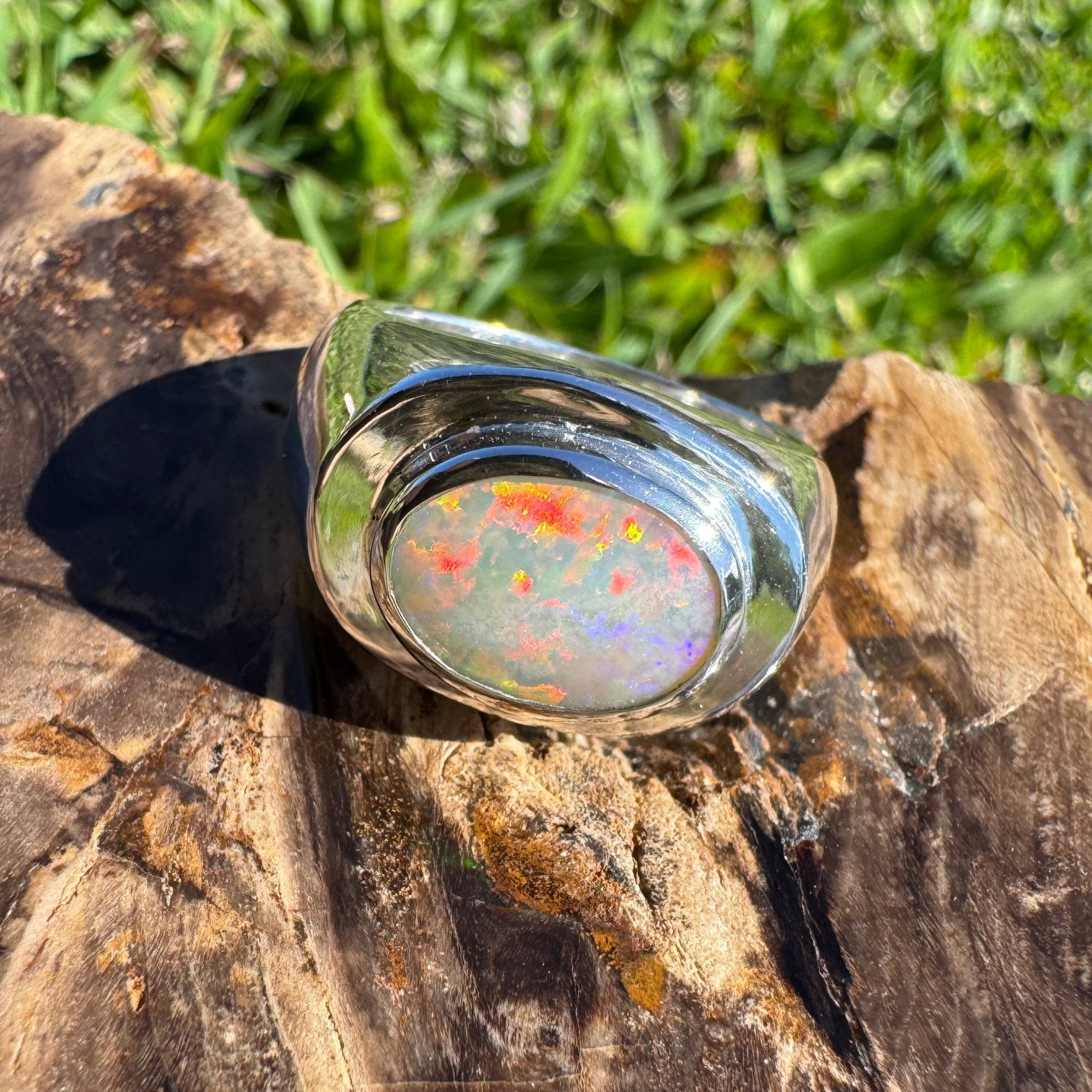 Crimson Horizon ~ 2.2ct Solid Lightning Ridge Opal 925 Sterling Silver Ring