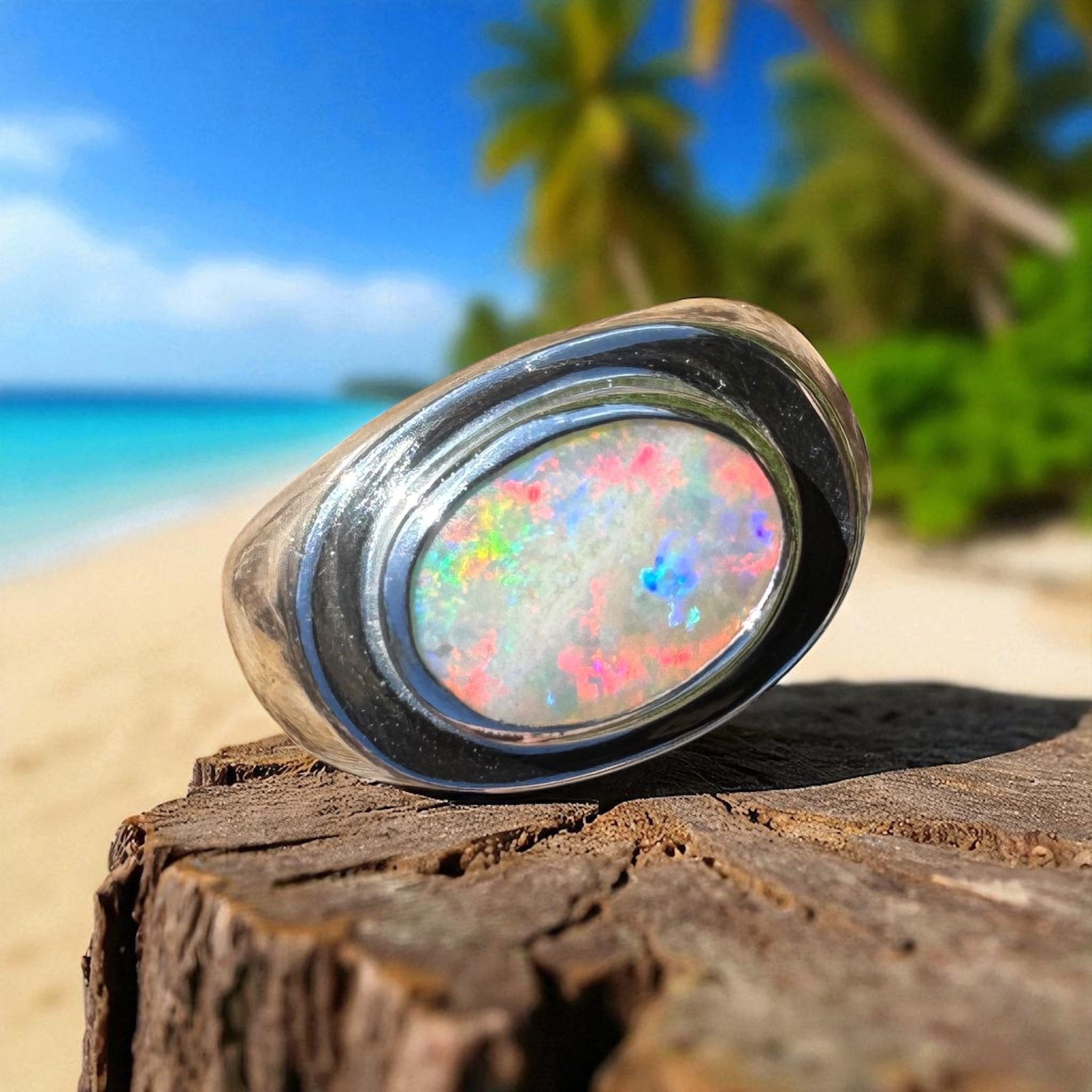 Crimson Horizon ~ 2.2ct Solid Lightning Ridge Opal 925 Sterling Silver Ring