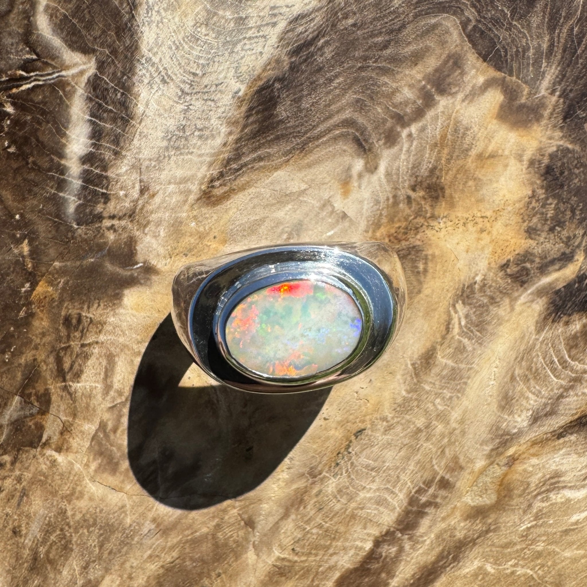 Crimson Horizon ~ 2.2ct Solid Lightning Ridge Opal 925 Sterling Silver Ring