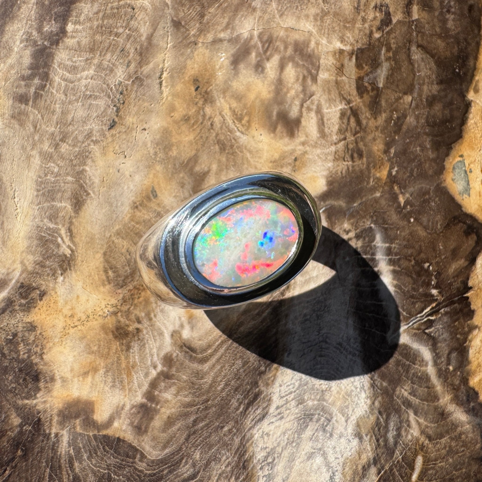 Crimson Horizon ~ 2.2ct Solid Lightning Ridge Opal 925 Sterling Silver Ring
