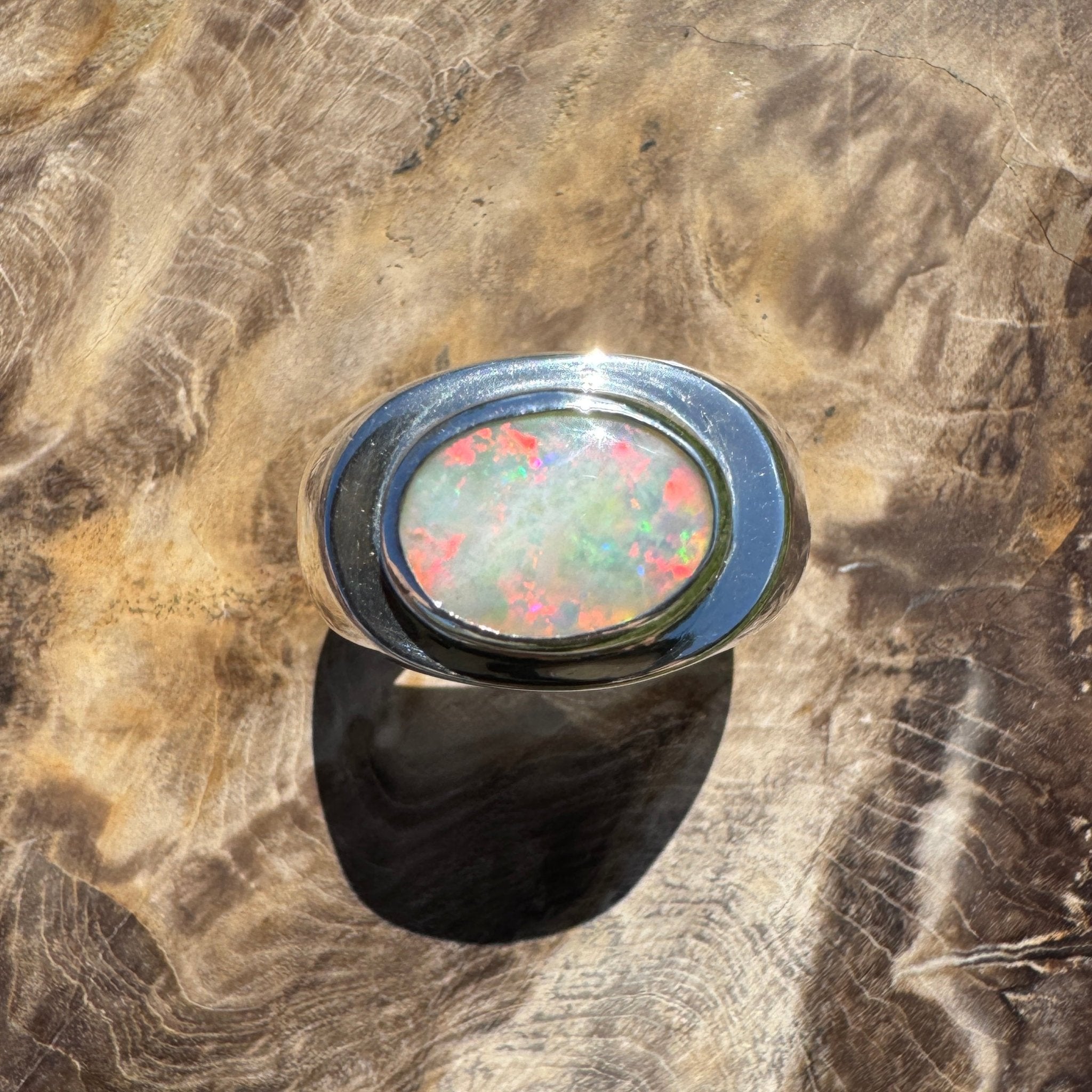 Crimson Horizon ~ 2.2ct Solid Lightning Ridge Opal 925 Sterling Silver Ring
