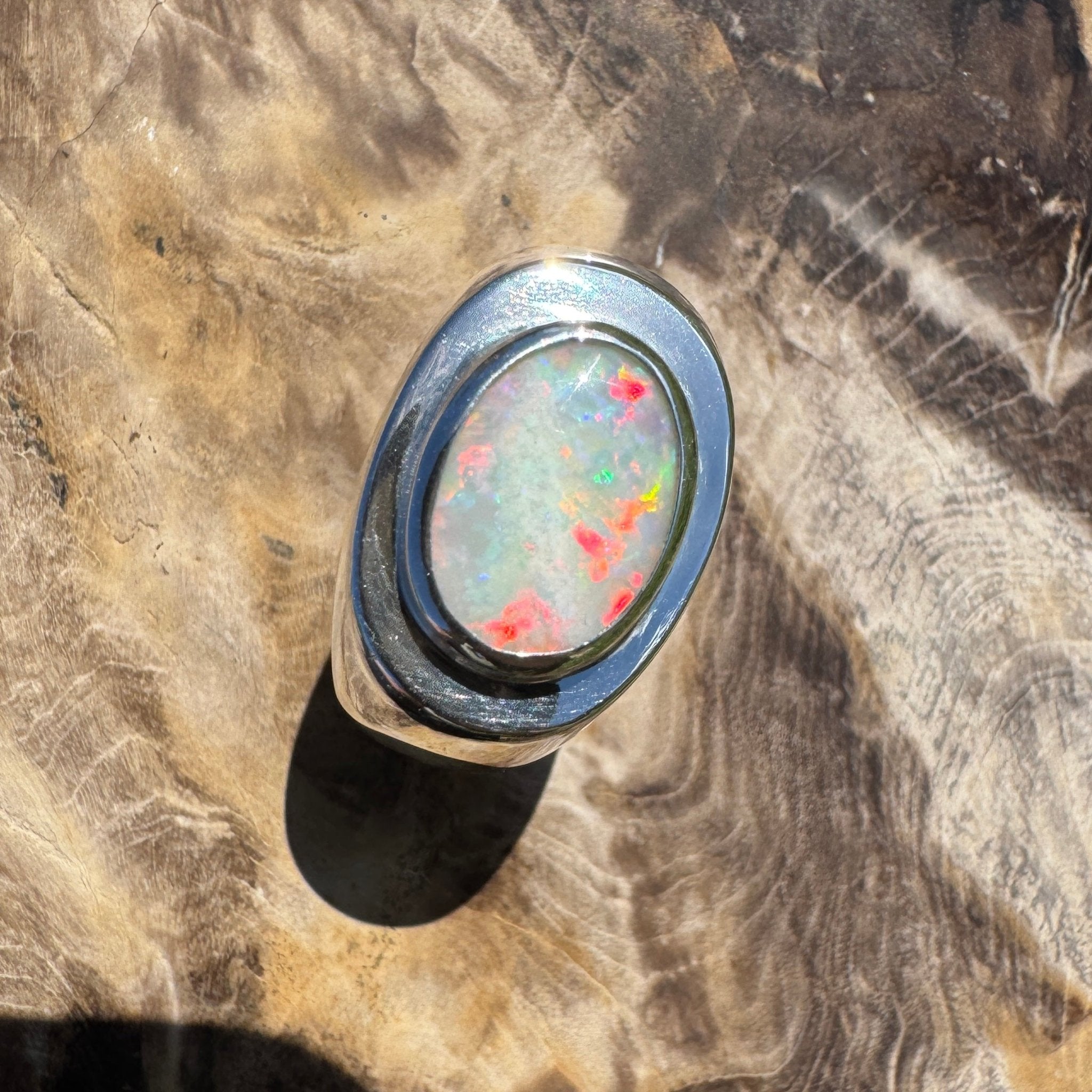 Crimson Horizon ~ 2.2ct Solid Lightning Ridge Opal 925 Sterling Silver Ring